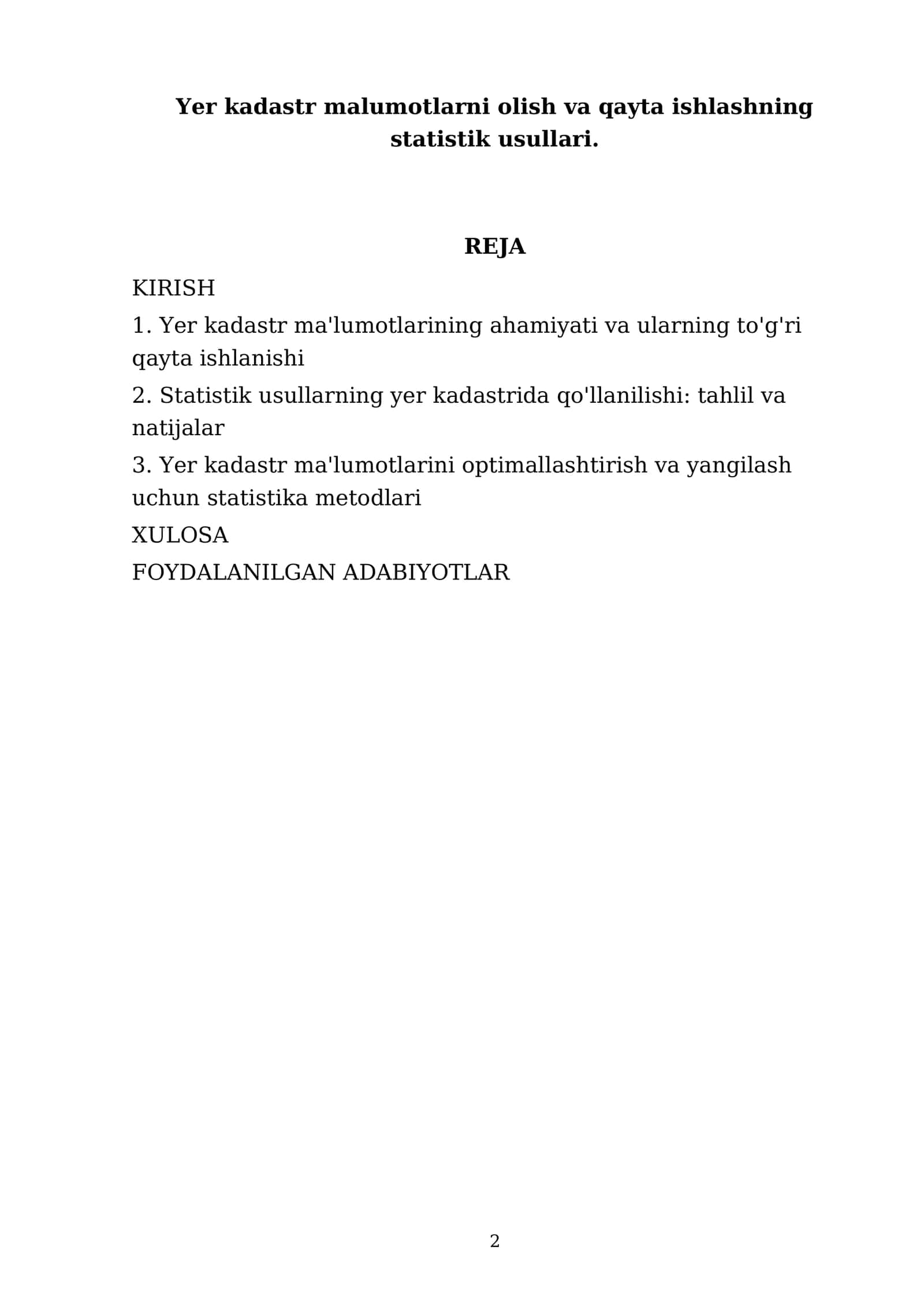Yer kadastr malumotlarni olish va qayta ishlashning statistik usullari 2