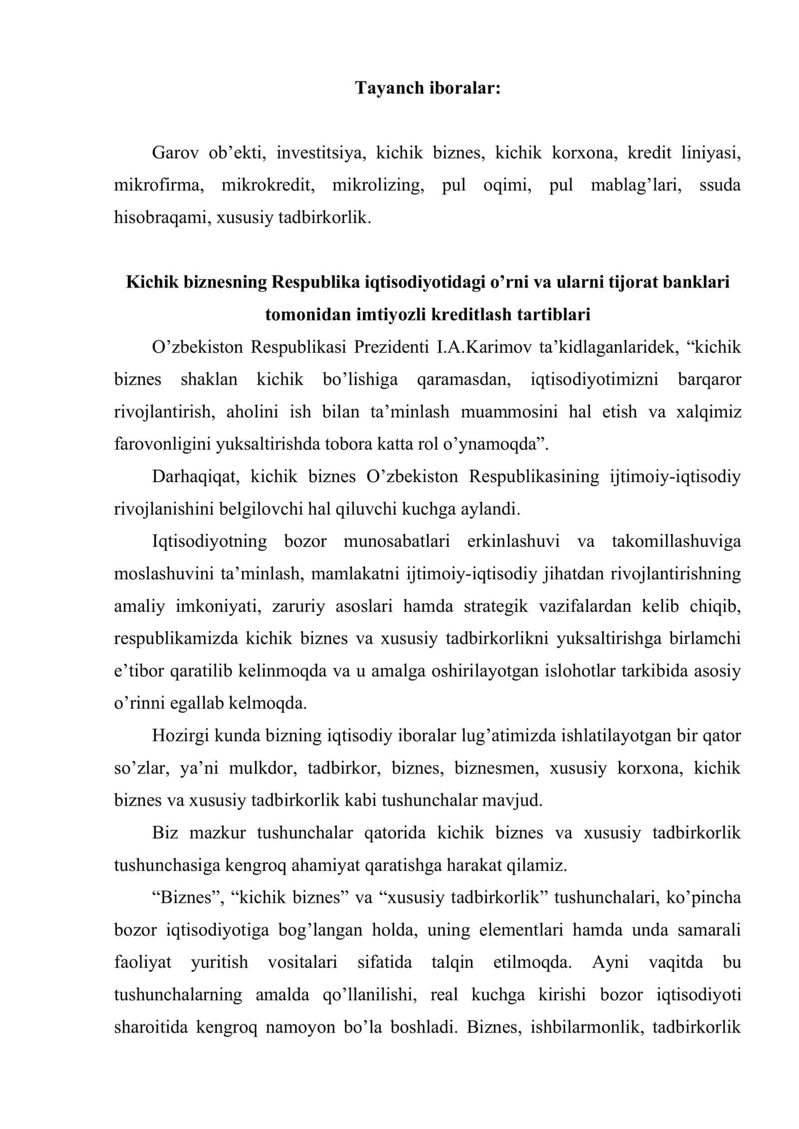Kichik biznes va tadbirkorlik sub’ektlarini kreditlash 2