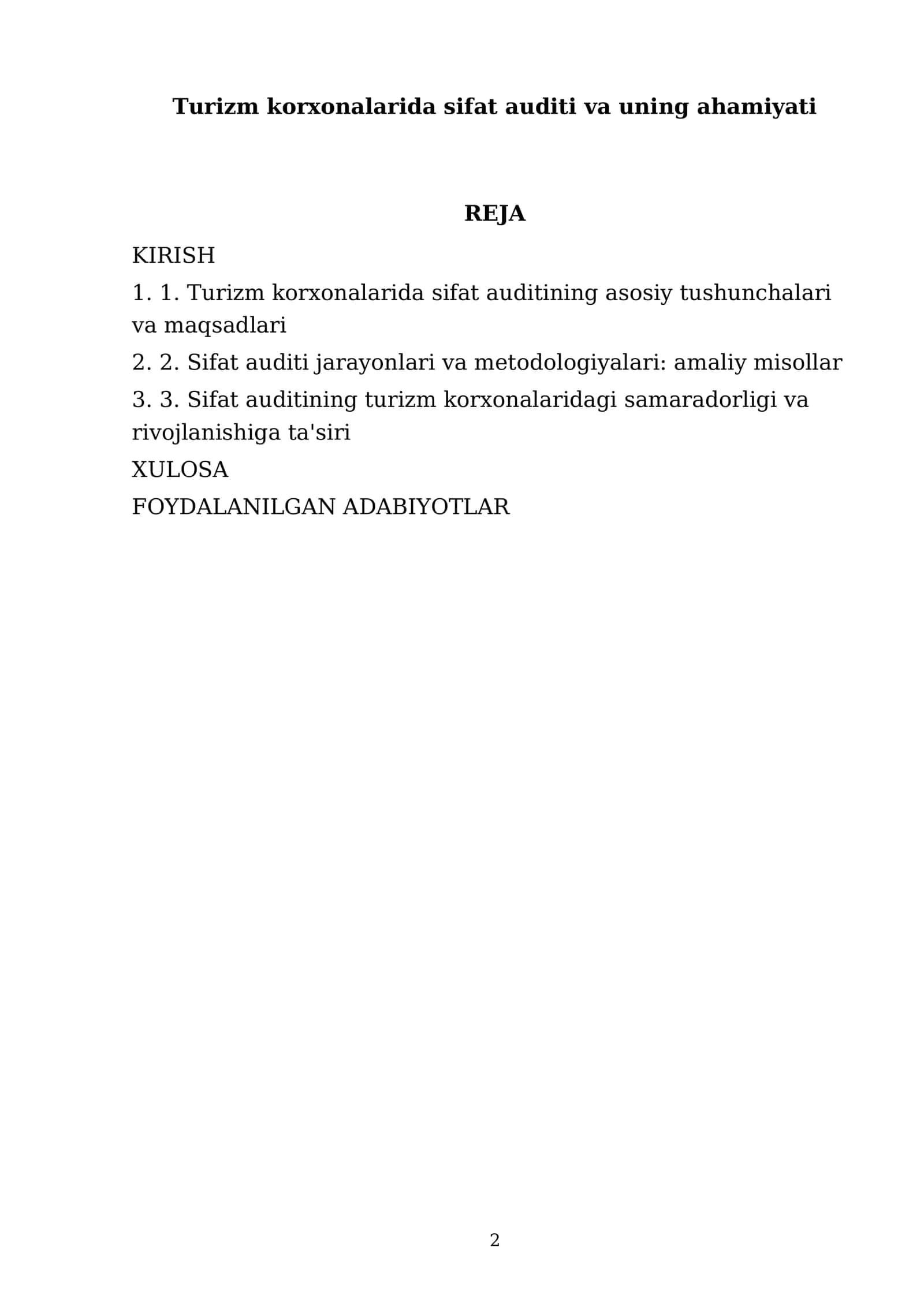 Turizm korxonalarida sifat auditi va uning ahamiyati 2
