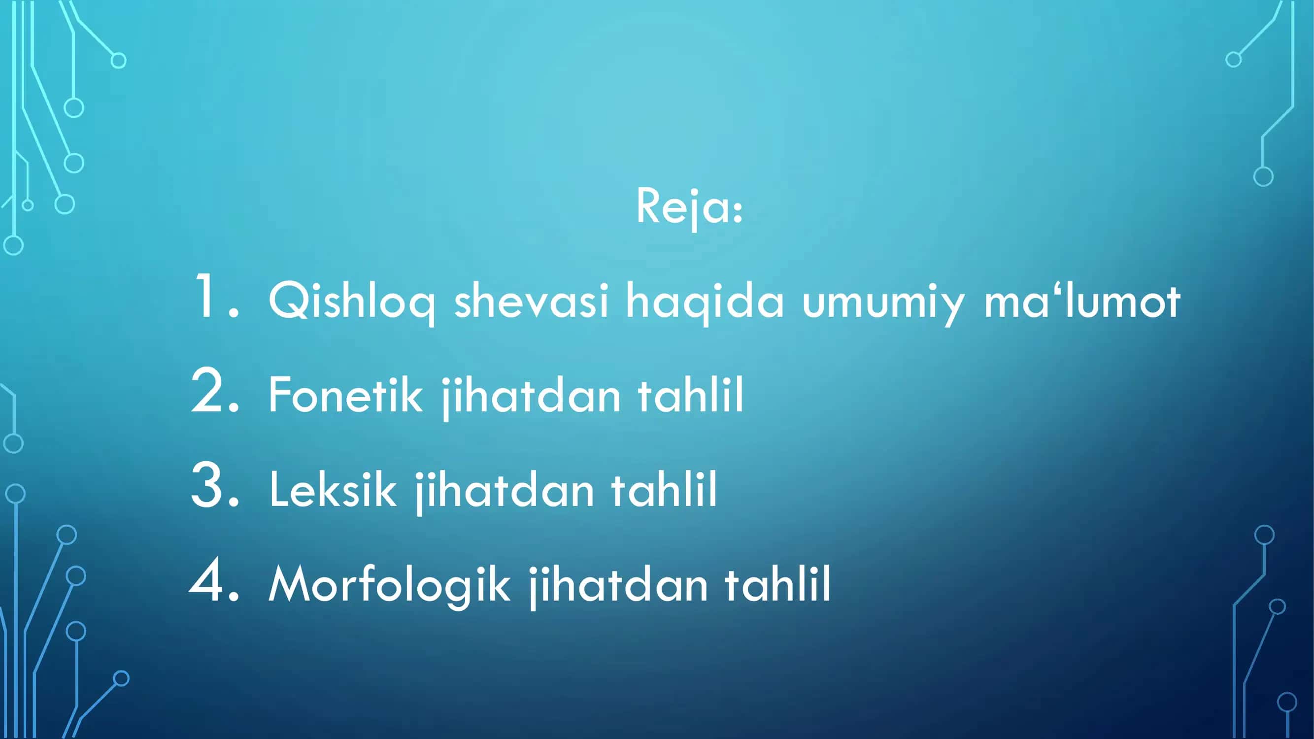 Qashqadaryo viloyati Mirishkor tumani Guliston QFY qarluq shevalari haqida 2
