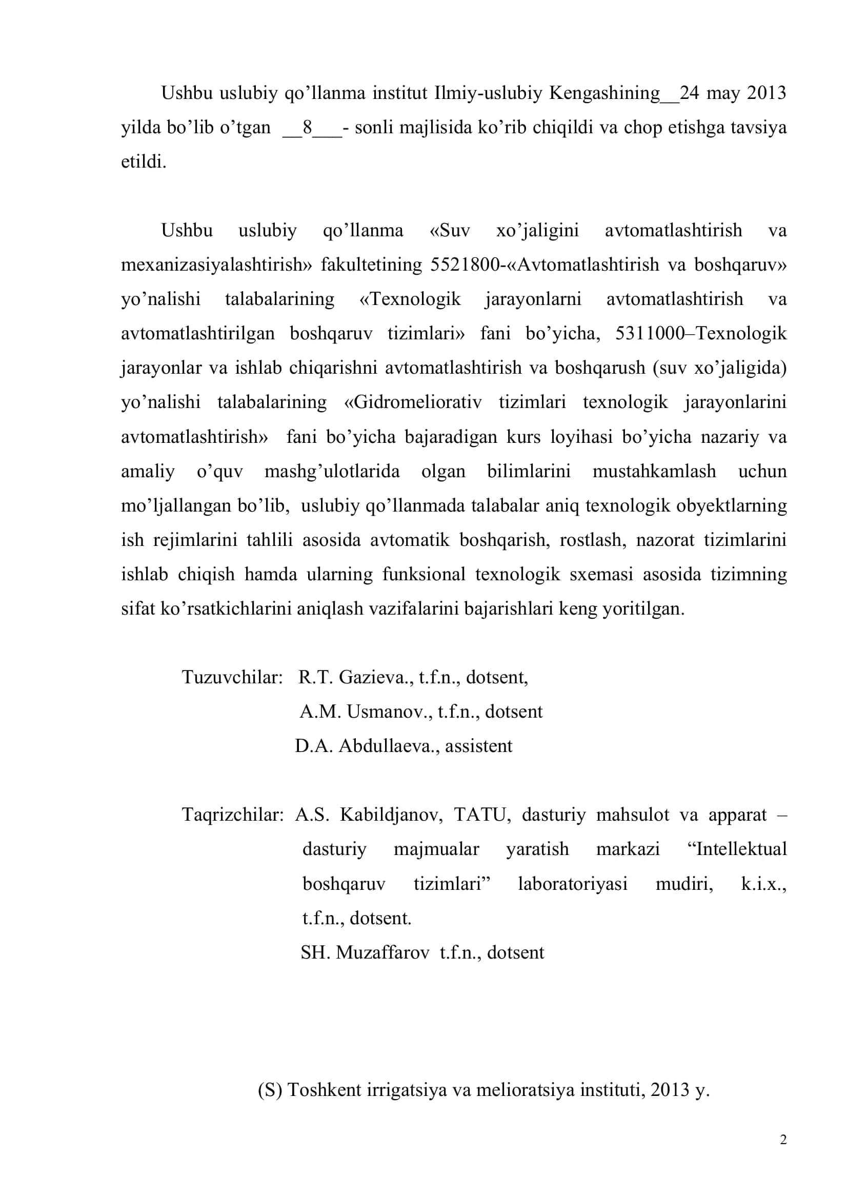 TЕXNОLОGIK JАRАYONLАRNI АVTОMАTLАSHTIRISH VА BОSHQАRUV 2