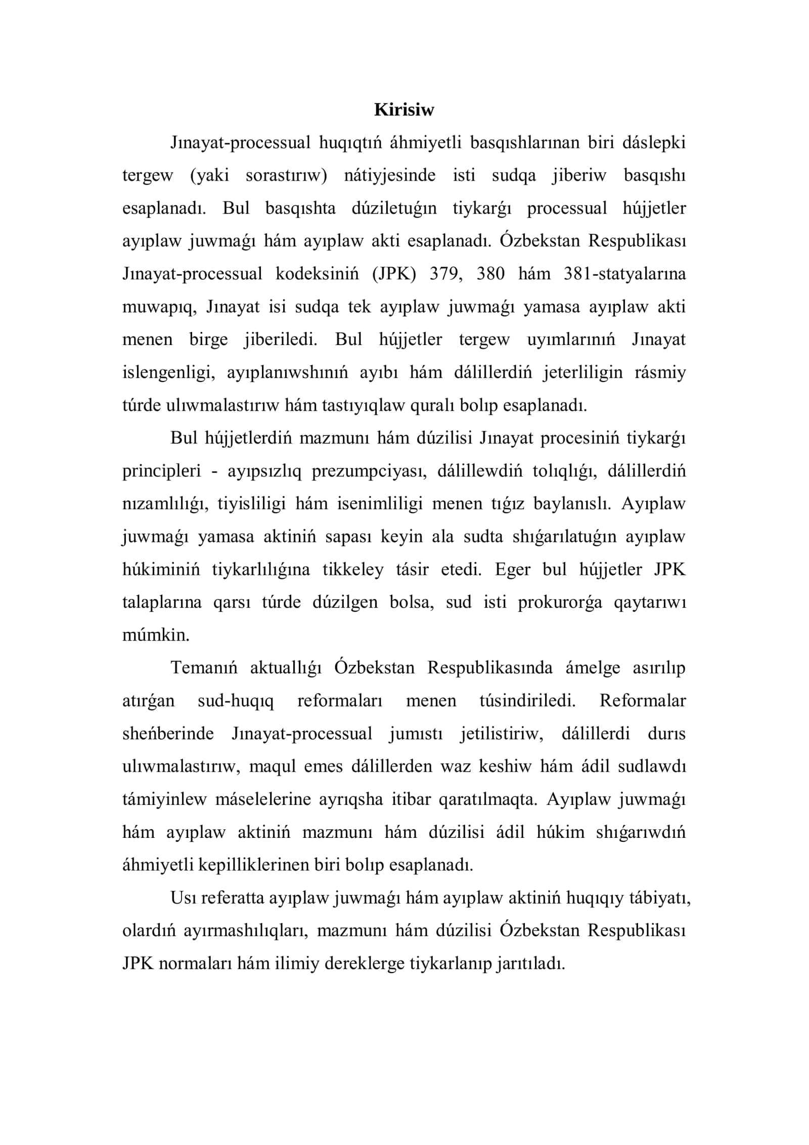 Ayıplaw juwmaǵı hám ayıplaw aktiniń mazmunı hám dúzilisi 2