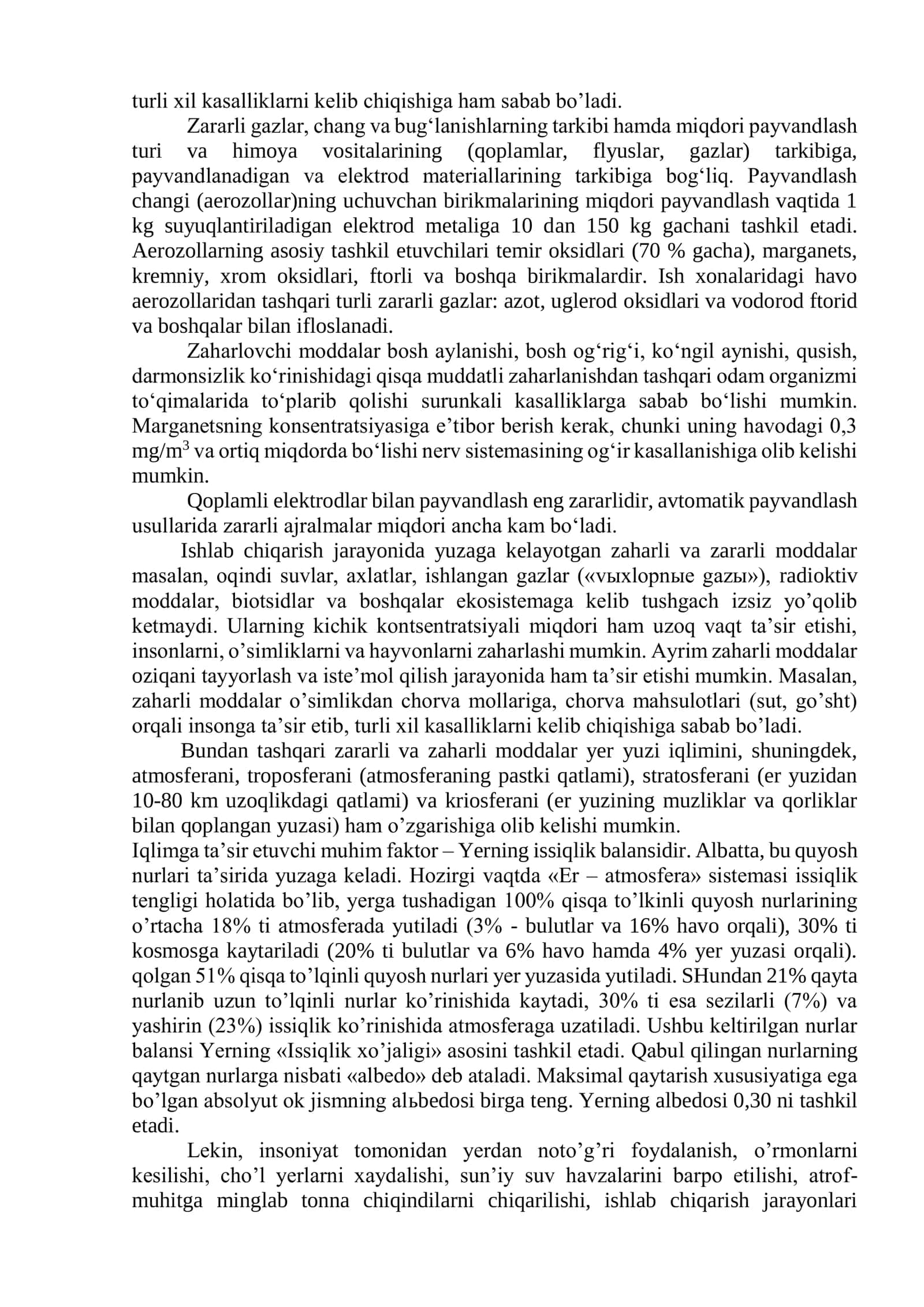 Ishlab chiqarish changlari va zaharli moddalarning inson organizmiga salbiy ta’siri, ularga qarshi chora-tadbirlar 2