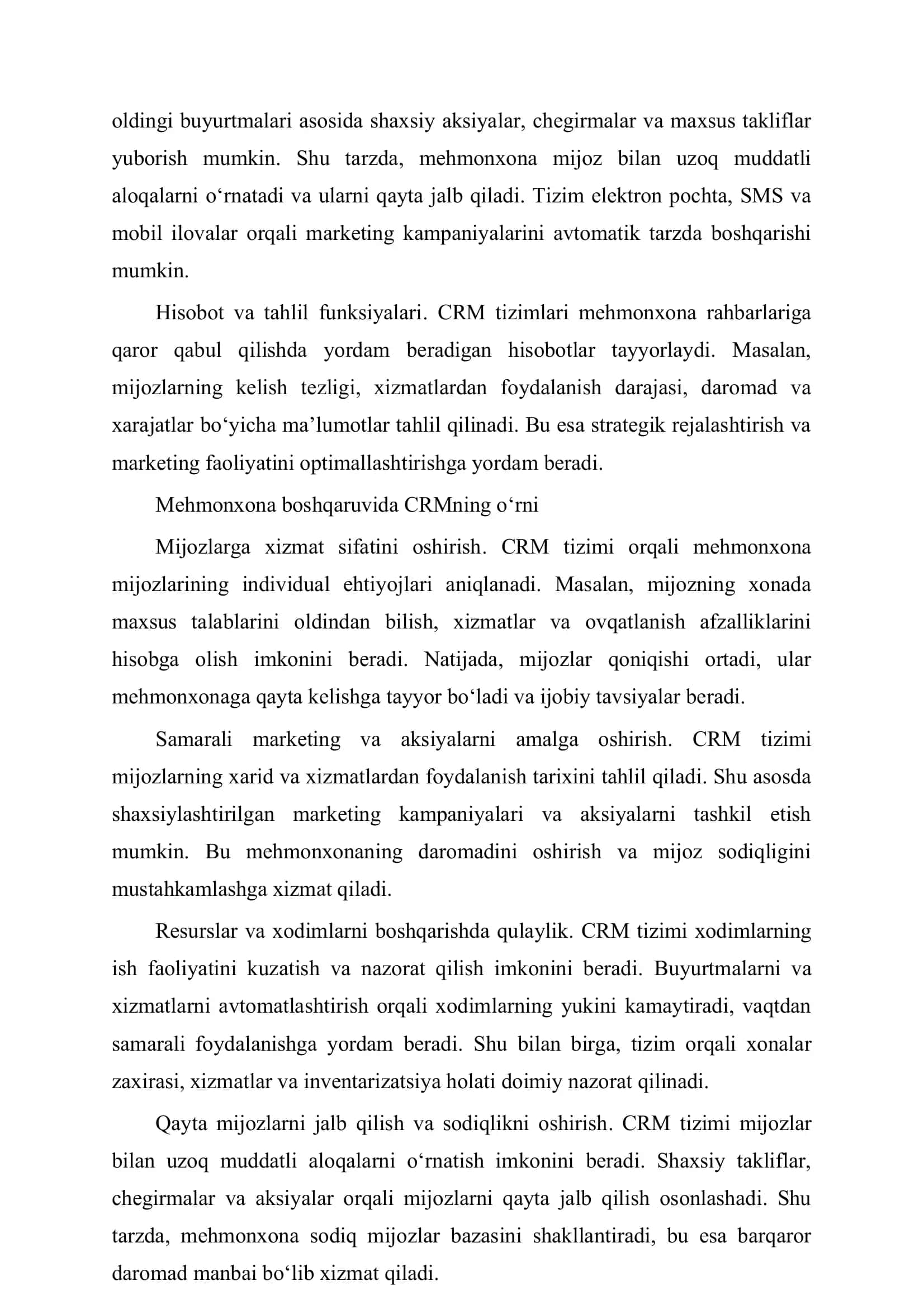 CRM TIZIMLARINING MEHMONXONA BOSHQARUVIDAGI O'RN 2