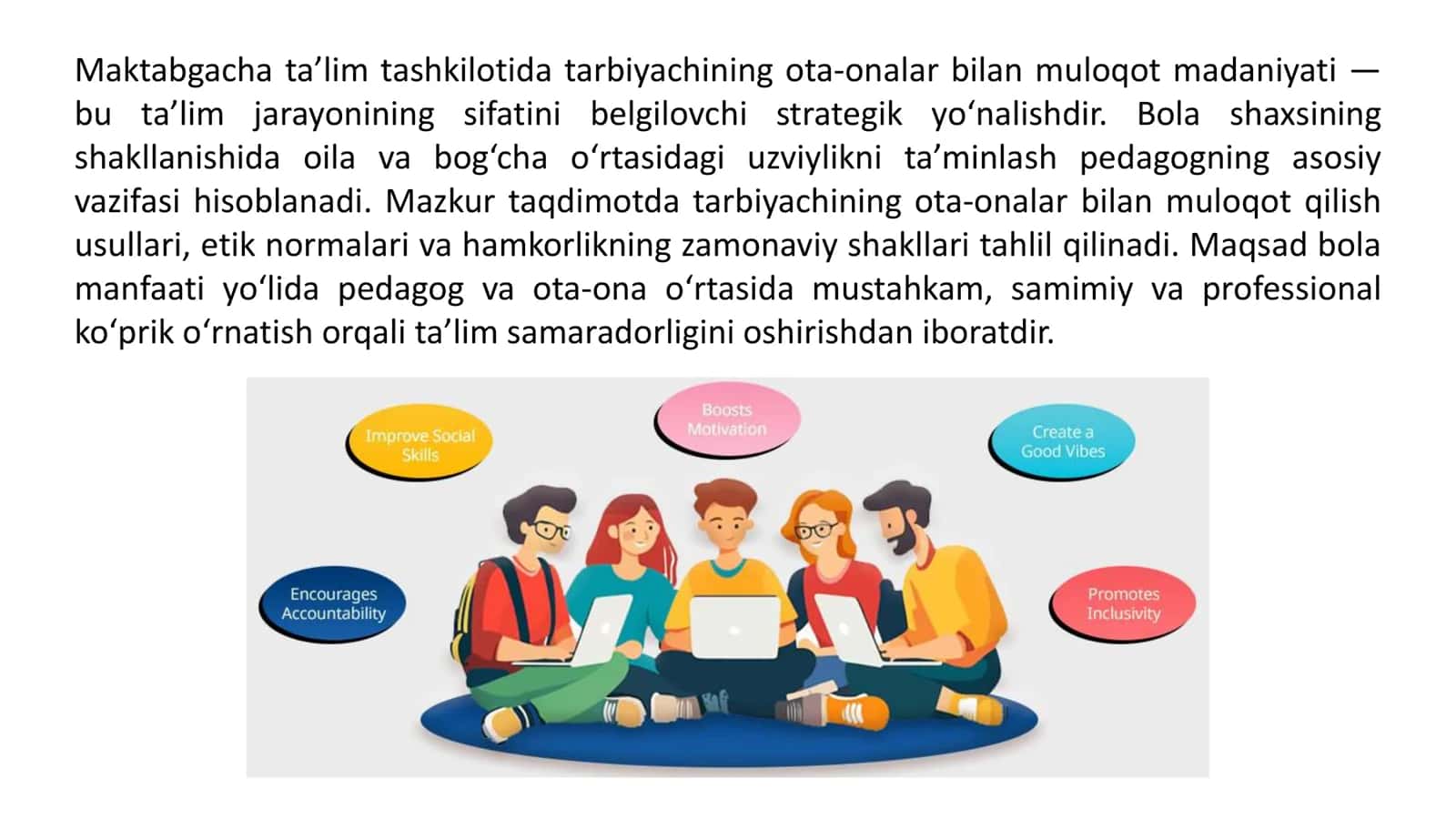 Ta'lim Tashkilotida Tarbiyachining Ota-Onalar Bilan Muloqot Madaniyati 2