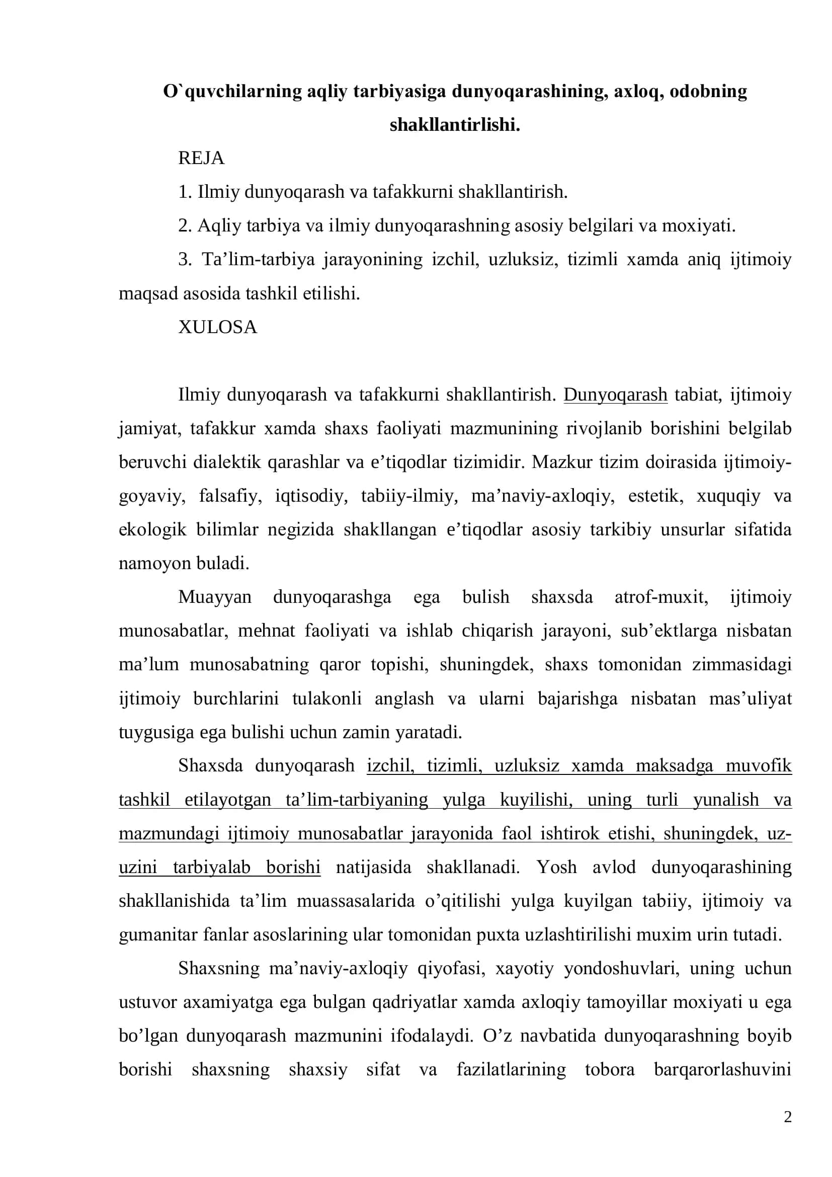 O`quvchilarning aqliy tarbiyasiga dunyoqarashining, aхlоq, оdоbning shakllantirlishi 2