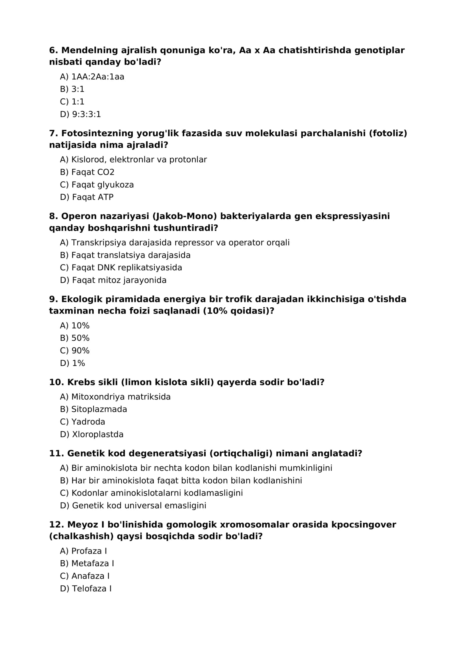 FANLARARO OLIMPIADA 1-bosqich test savollari to'plami 2