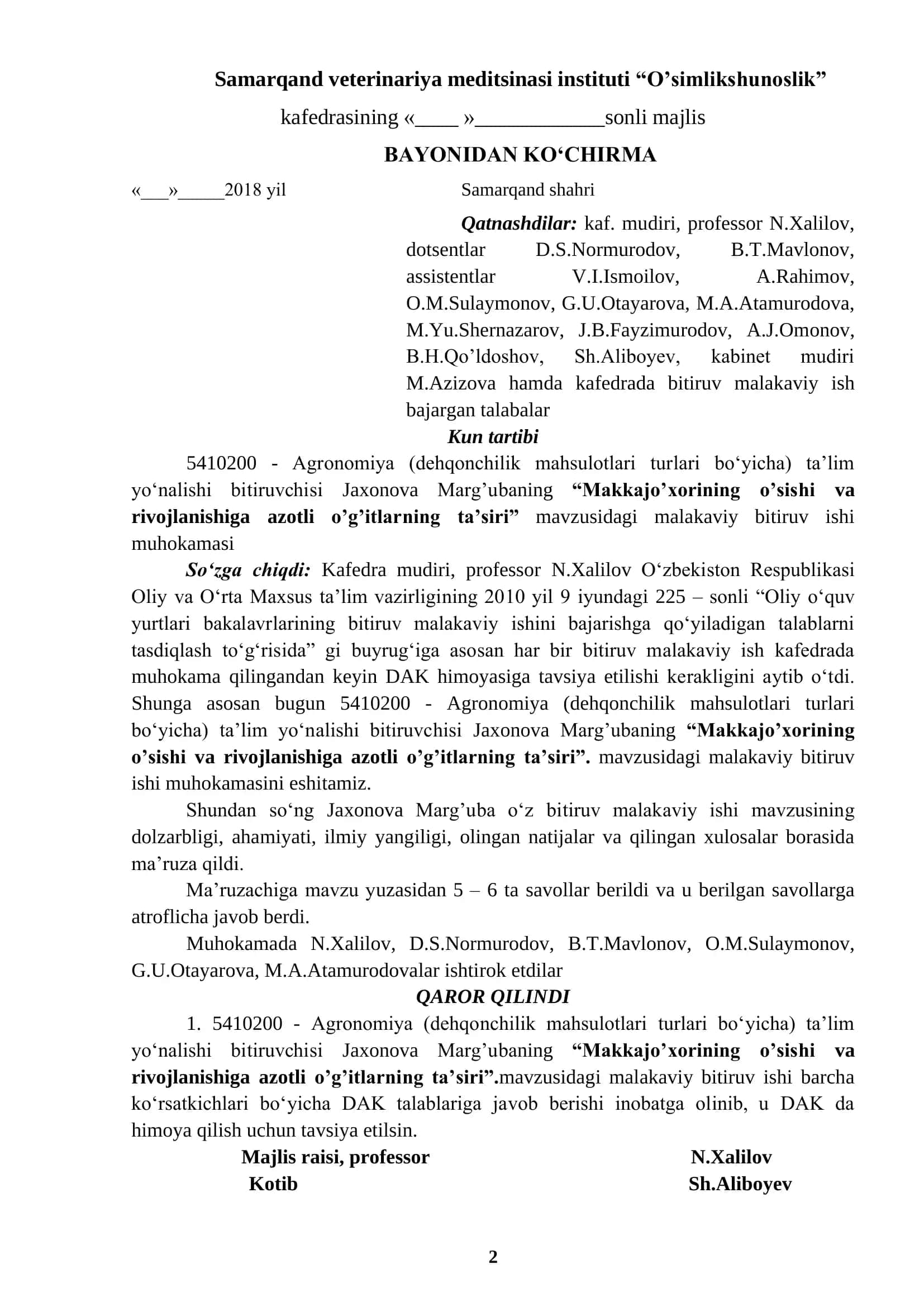 Makkajo’xorining o’sishi va rivojlanishiga azotli 2