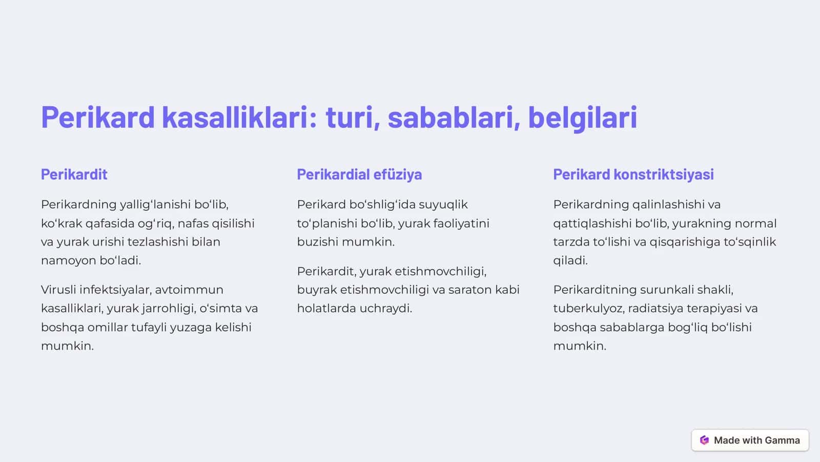 Yurak-qon tomir tizimi kasalliklari: Perikard, oʻsmalar va transplantatsiya 2