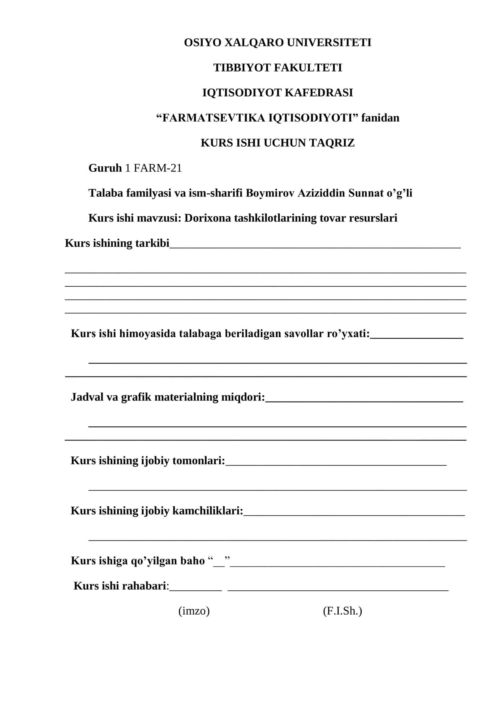 Dorixona Tashkilotlarining Tovar Resurslari 2
