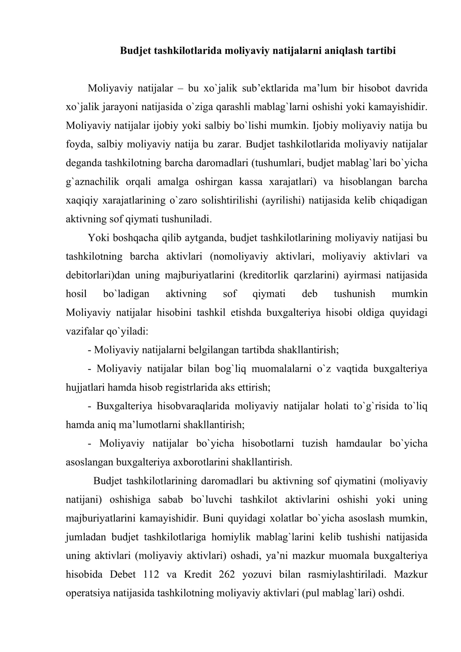 Budjet tashkilotlarida moliyaviy natijalar hisobi 2