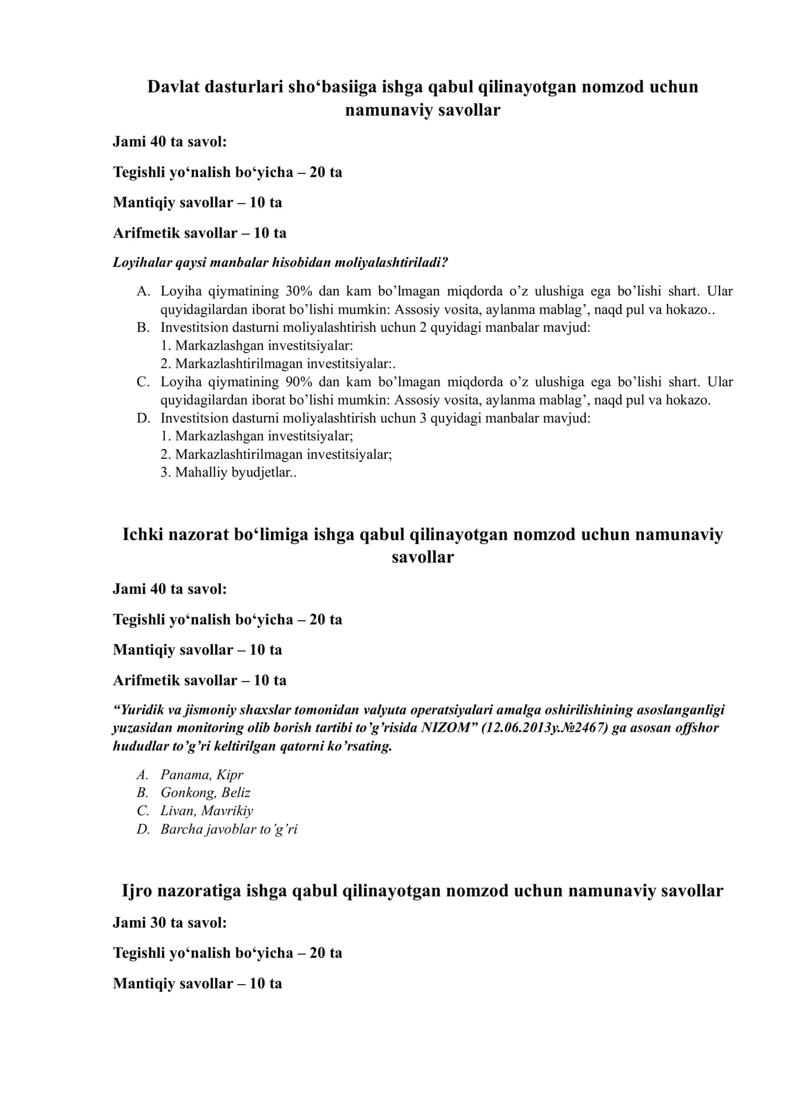 Nomzod uchun axborot texnologiyalari savollari 2