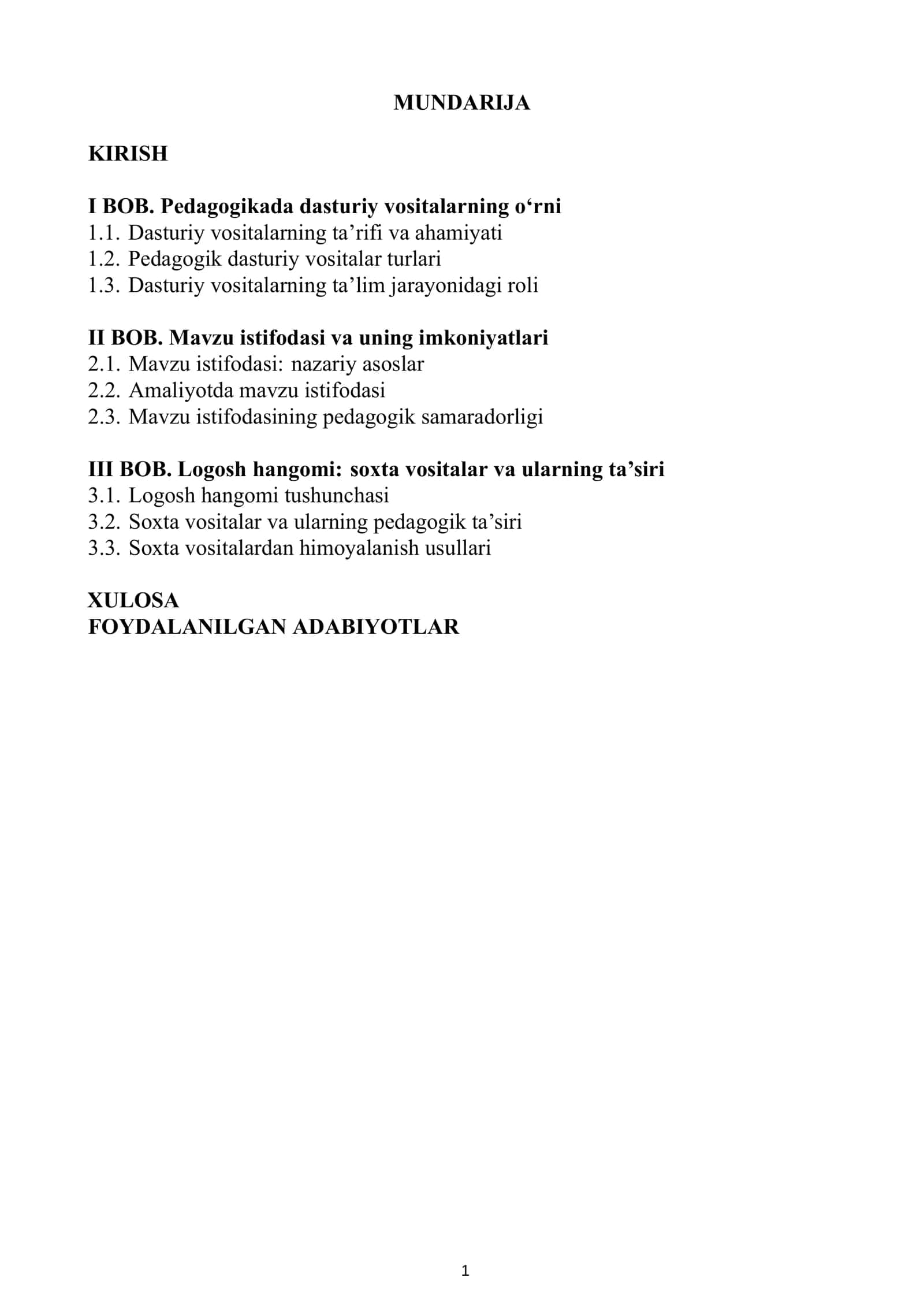 NUMONOVA OSUDA KABIROVNANING PEDAGOGIKA DASTURIY VOSITALAR FANIDAN TAYYORLAGAN KURS ISHI 2