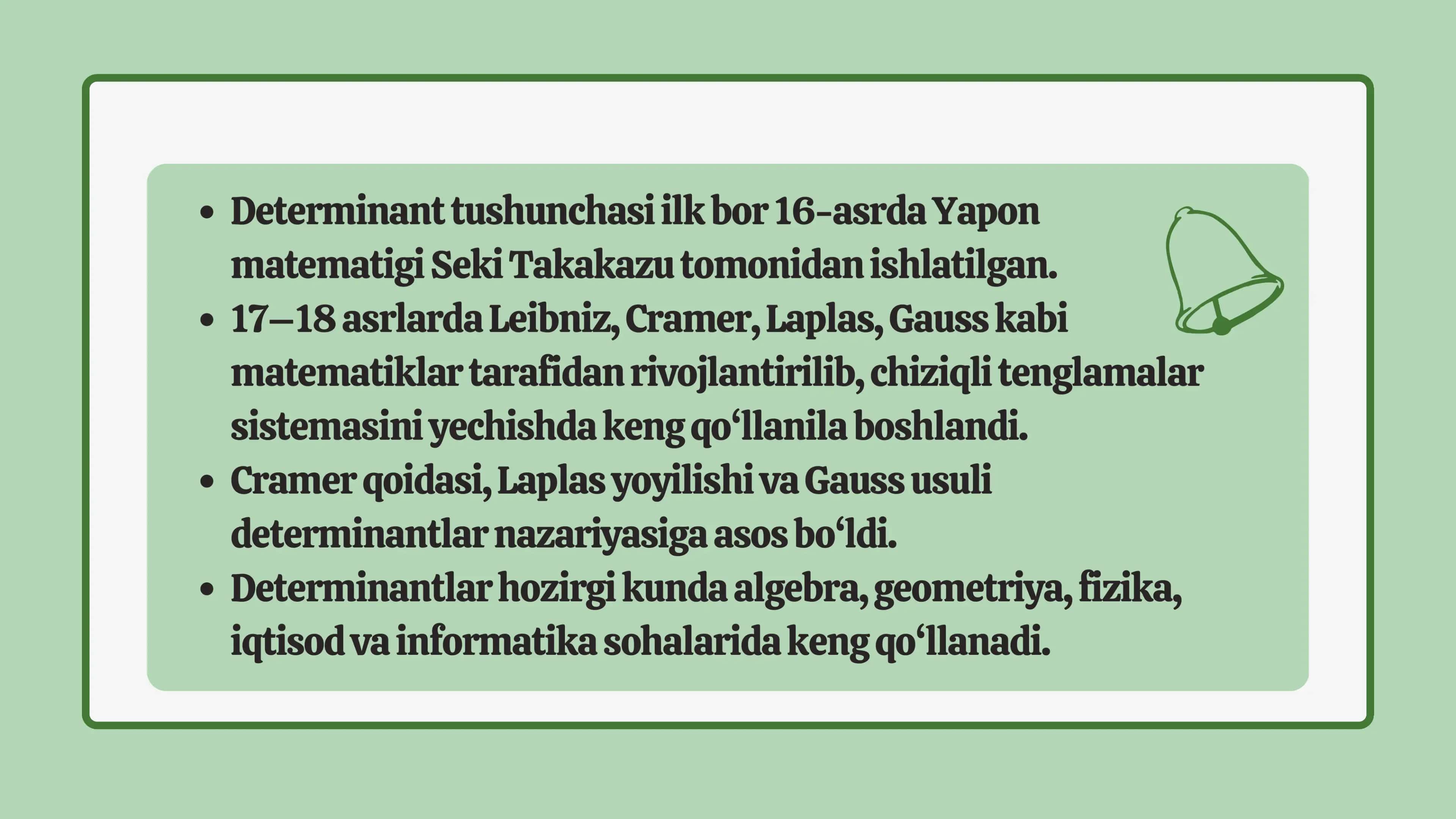 DETIRMINANTNING XOSSALARI. MINORLAR VA ALGEBRAIK TOʻLDIRUVCHILAR 2