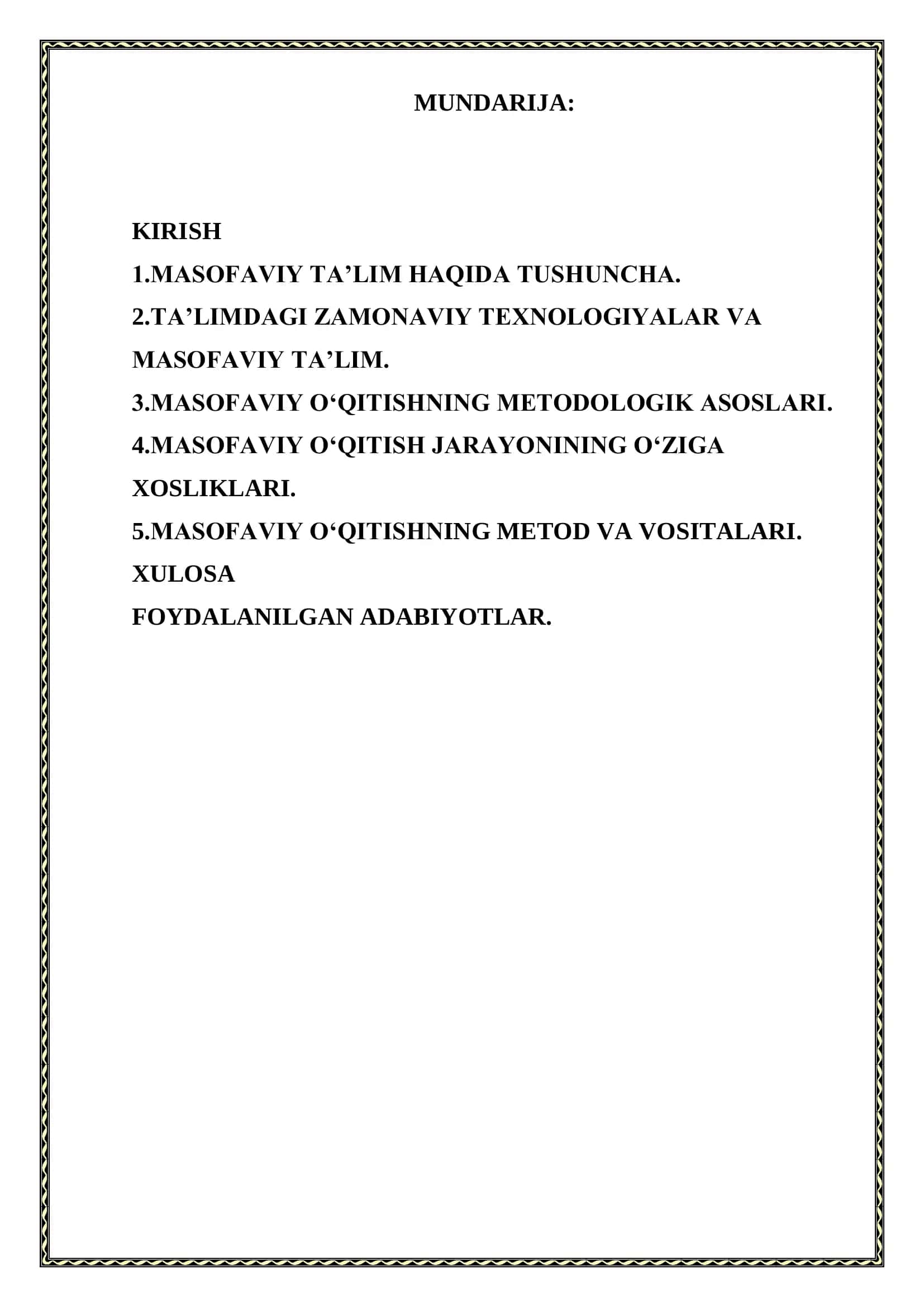 Masofaviy ta’lim texnologiyasi mavzusida MUSTAQIL ISH 2