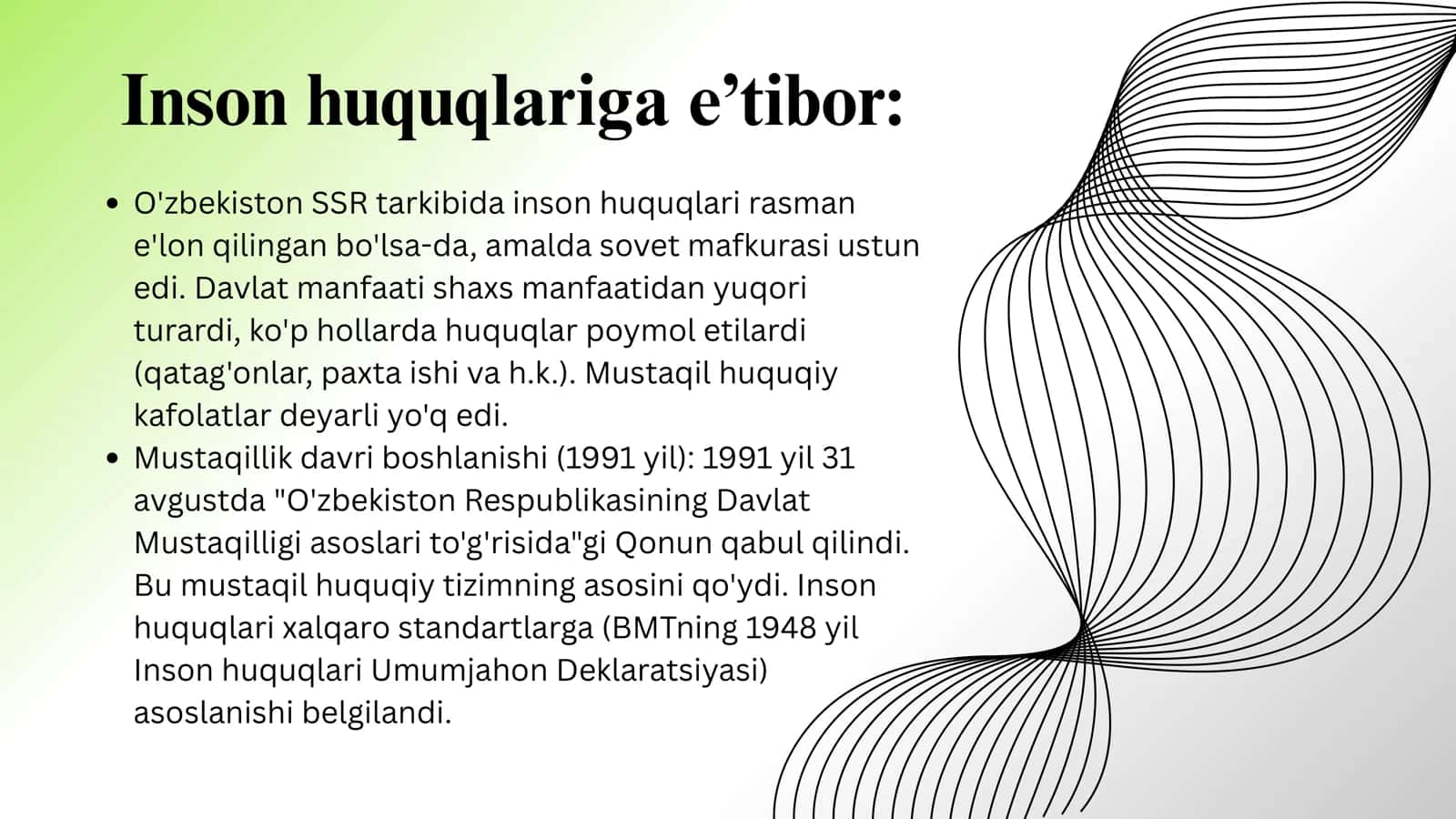Inson huquqlari (Presentatsiya) O'zbekistonning eng yangi tarixi fanidan 2