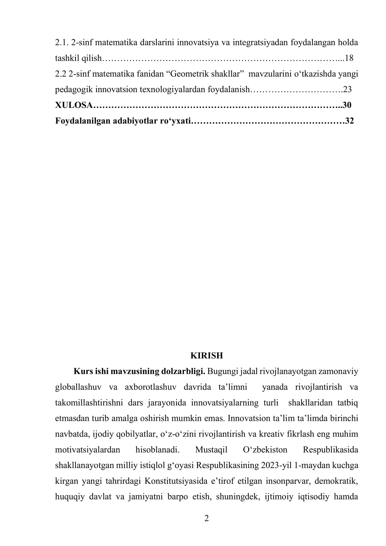 2-sinf matematika darslarini innovatsion texnologiyalar asosida tashkil etish 2