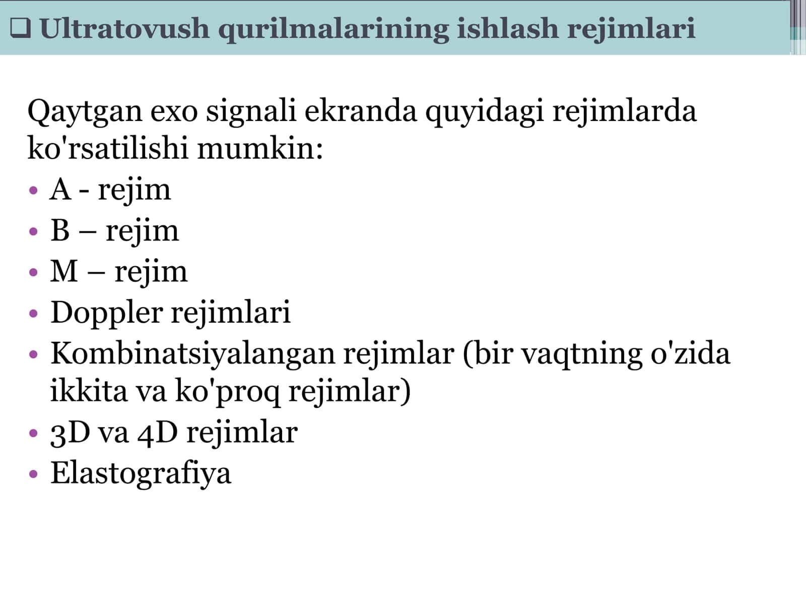 DOPPLER(Ultratovush qurilmalarining ishlash rejimlari) 2