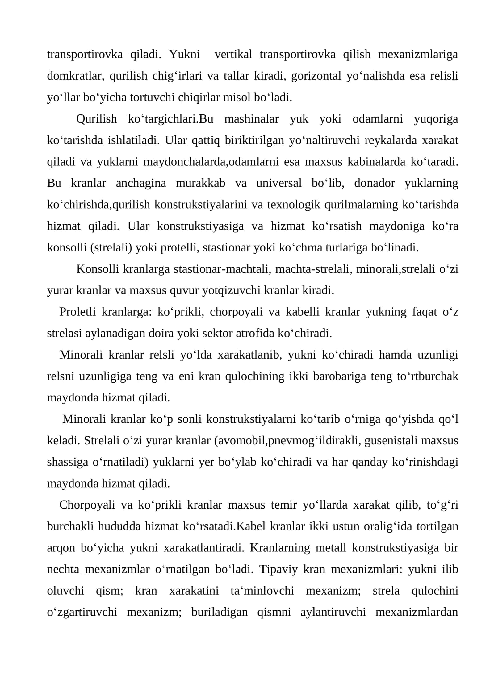 Kran mexanizmlarini texnik koʻrsatkichlari 2