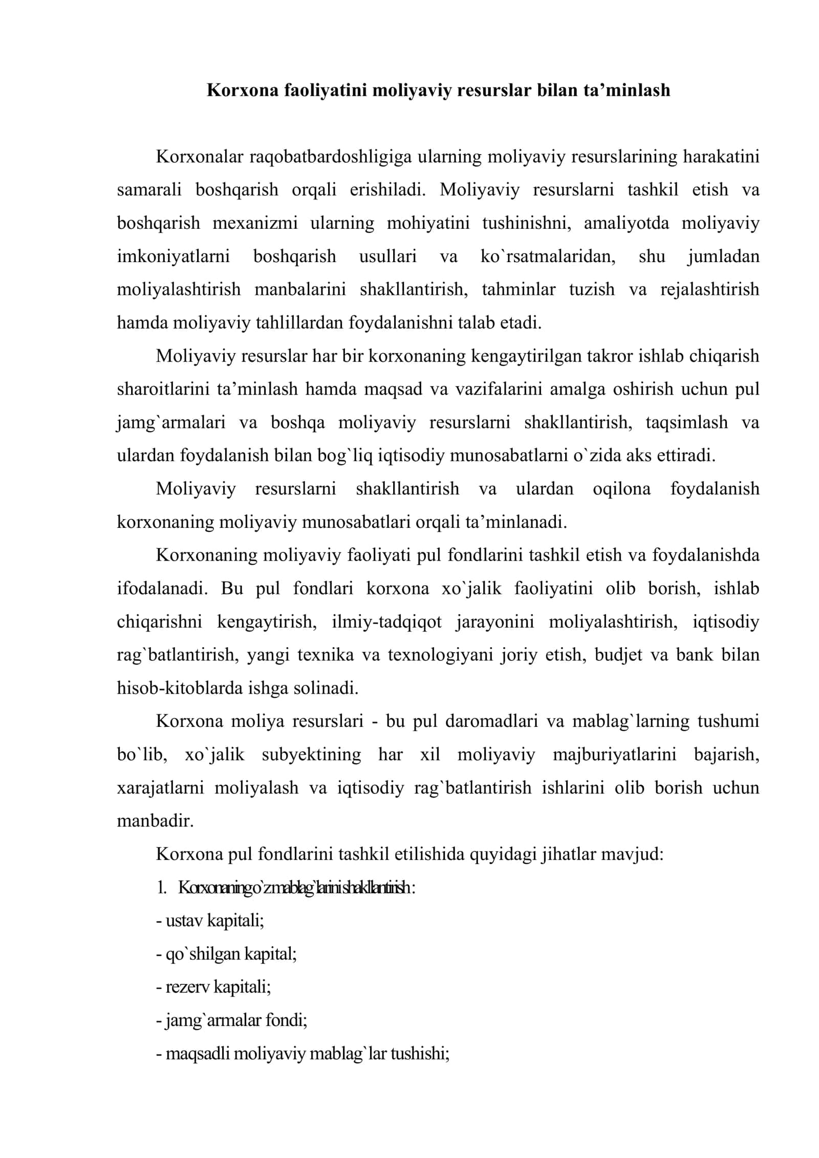 Kapitalni va moliyaviy ta’minot jarayonini boshqarish 2