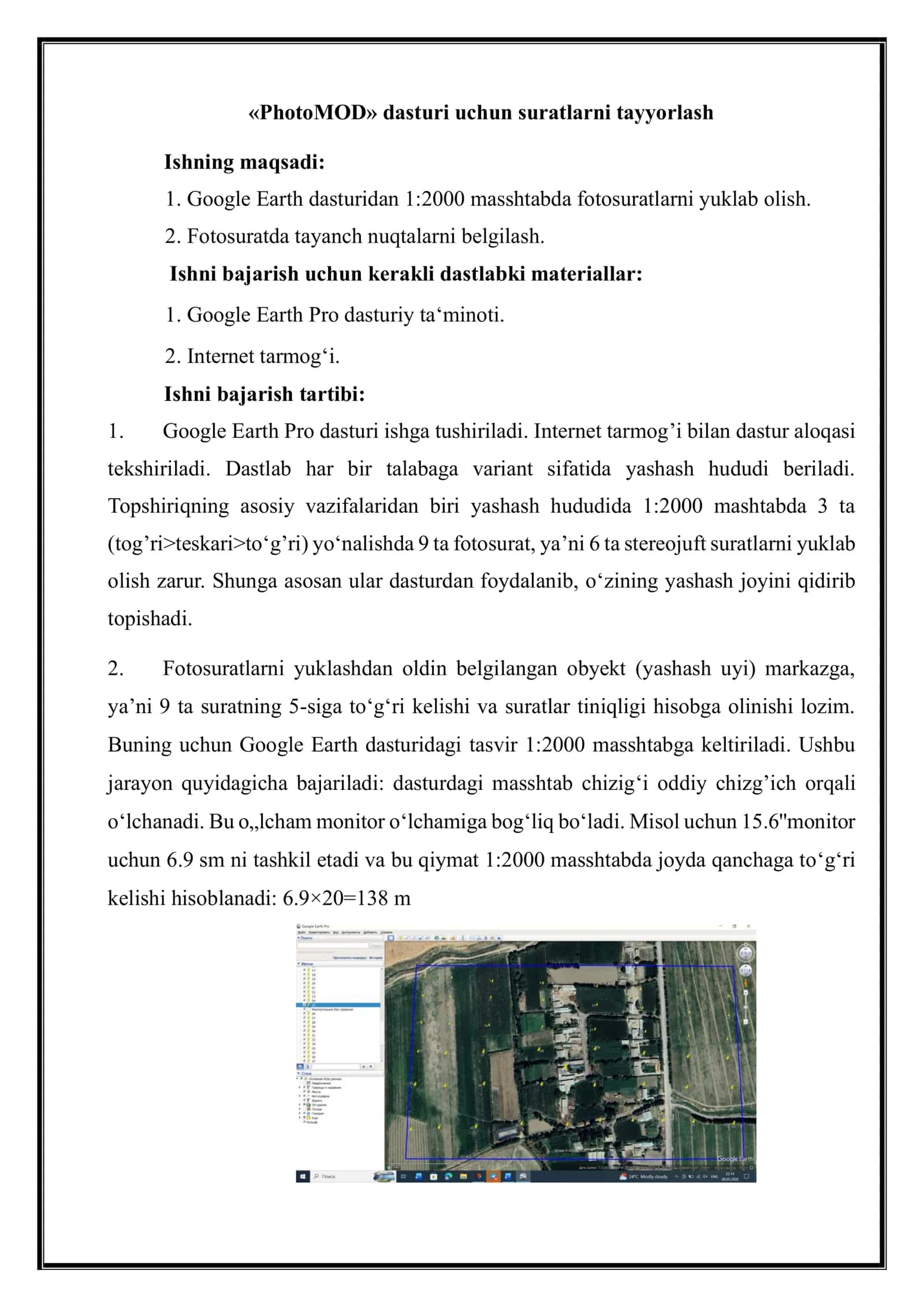 PhotoMOD dasturida loyihani yaratish, suratlarni import qilish va tarmoqni shakllantirish. 2