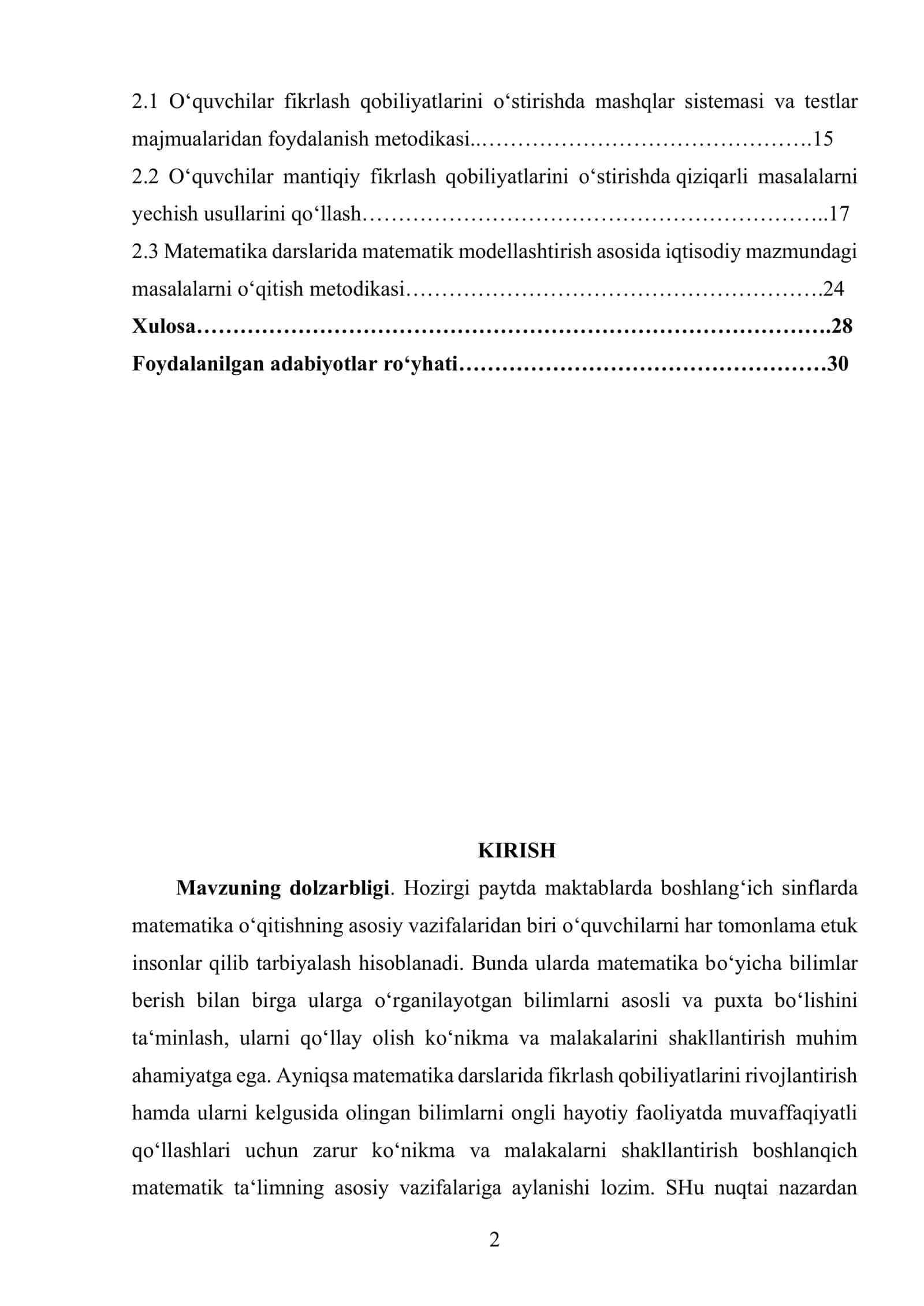 2- sinf matematika darslarida iqtisodiy masalalarni o’rgatish tarkibli masalalardan foydalanish metodikasi 2