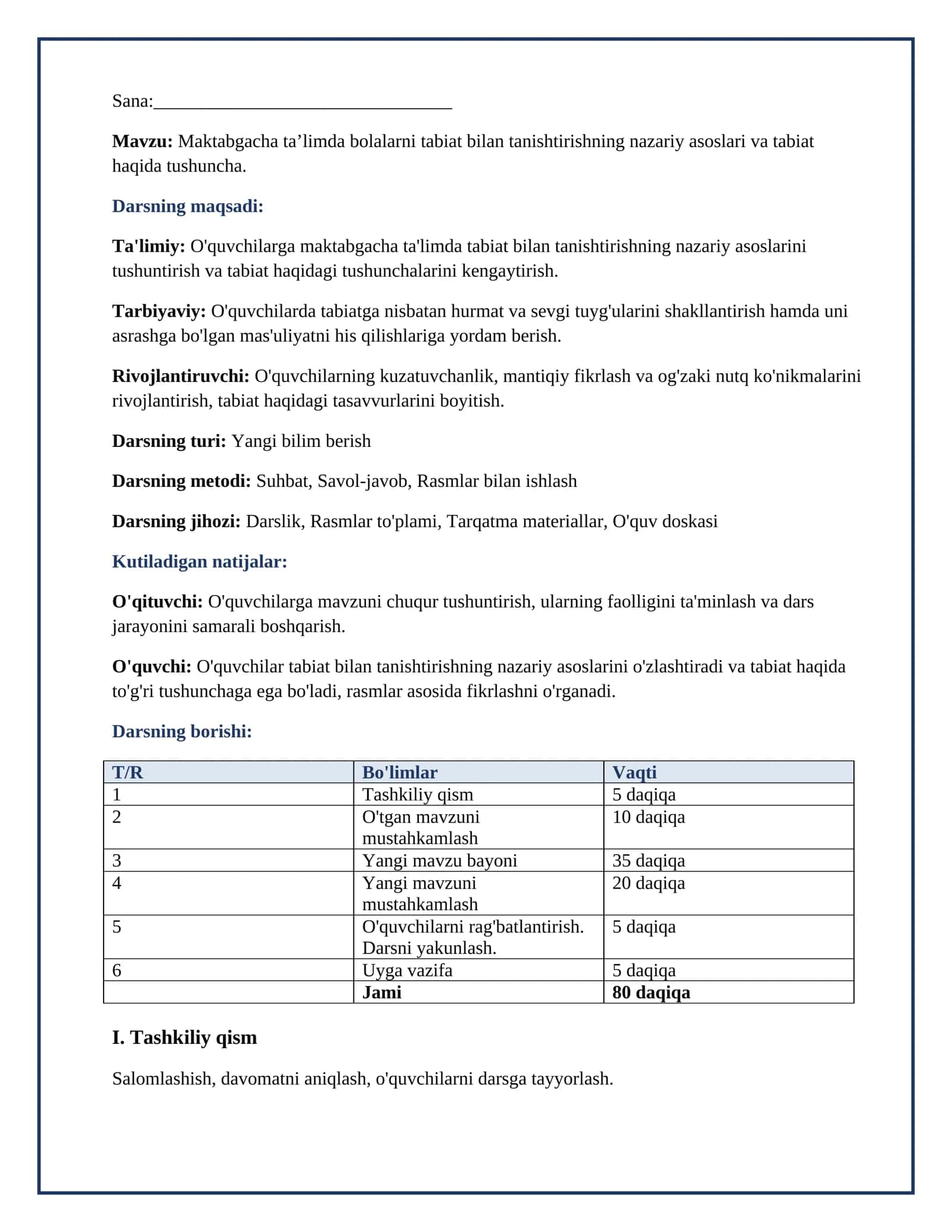 Lesson on Maktabgacha ta’limda bolalarni tabiat bilan tanishtirishning nazariy asoslari va tabiat haqida tushuncha. 2