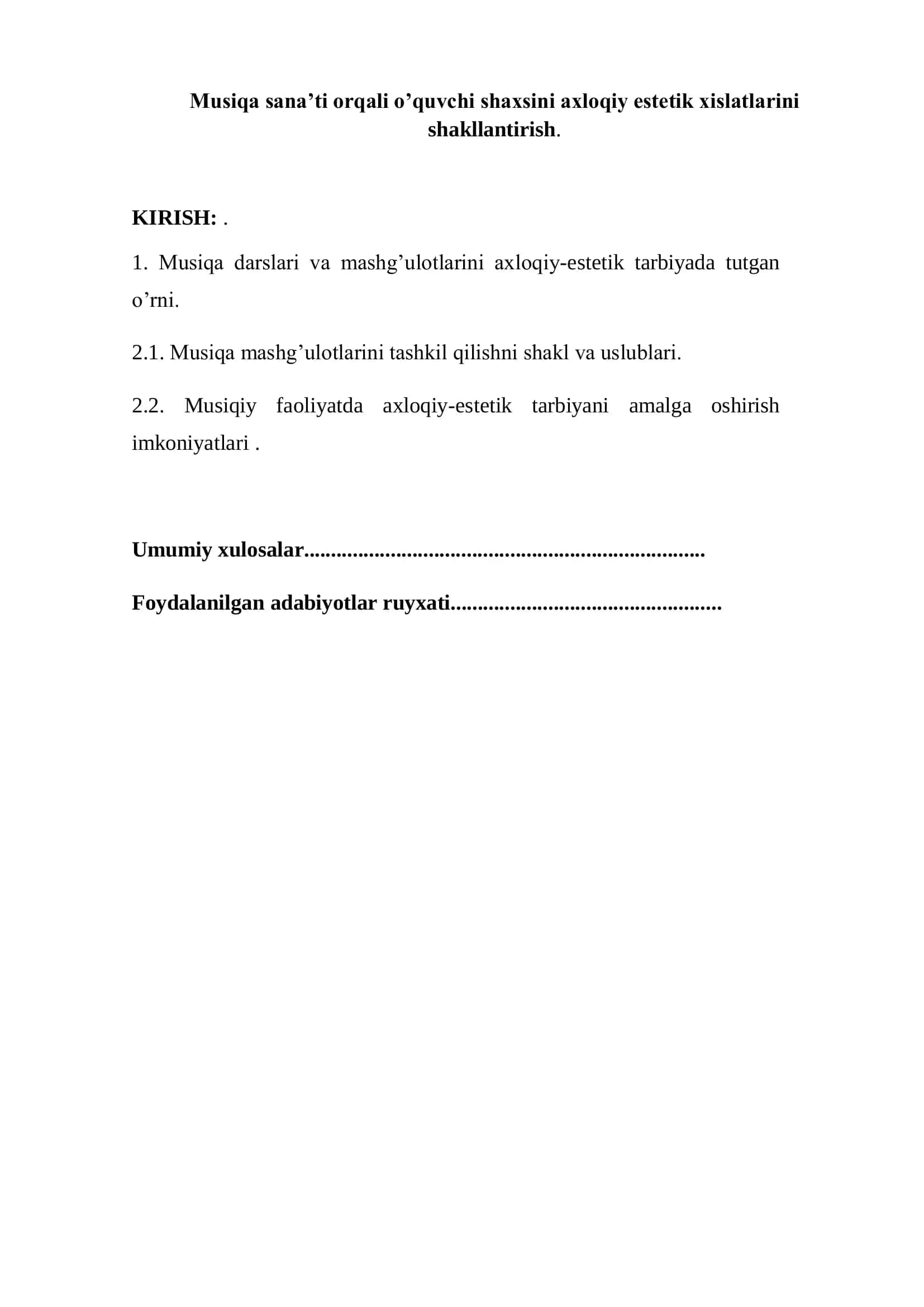 Musiqa o’qitish metodikasi va xalq cholg’u asboblari 2