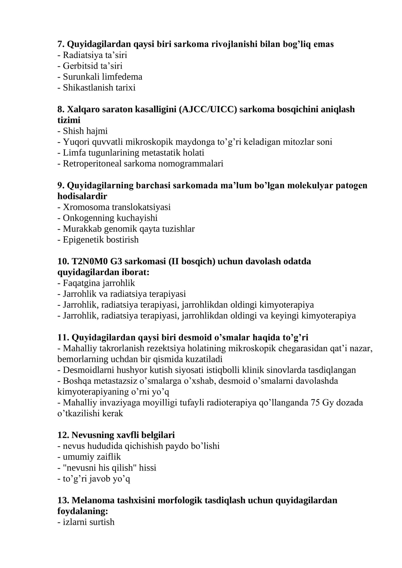 Osteonkologiya mutaxassisligi bo’yicha shakllantirilgan test savollari ro’yxati 2026 2