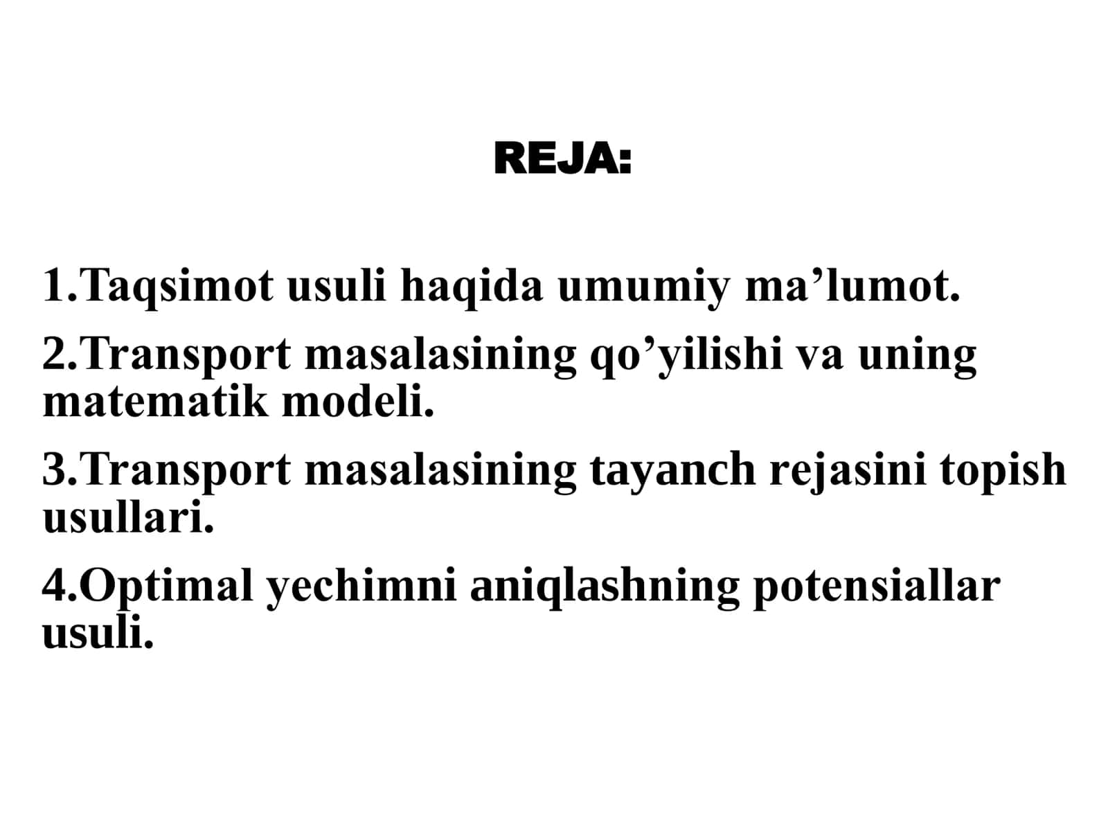 Chiziqli programmalashtirish masalasining taqsimot usuli 2