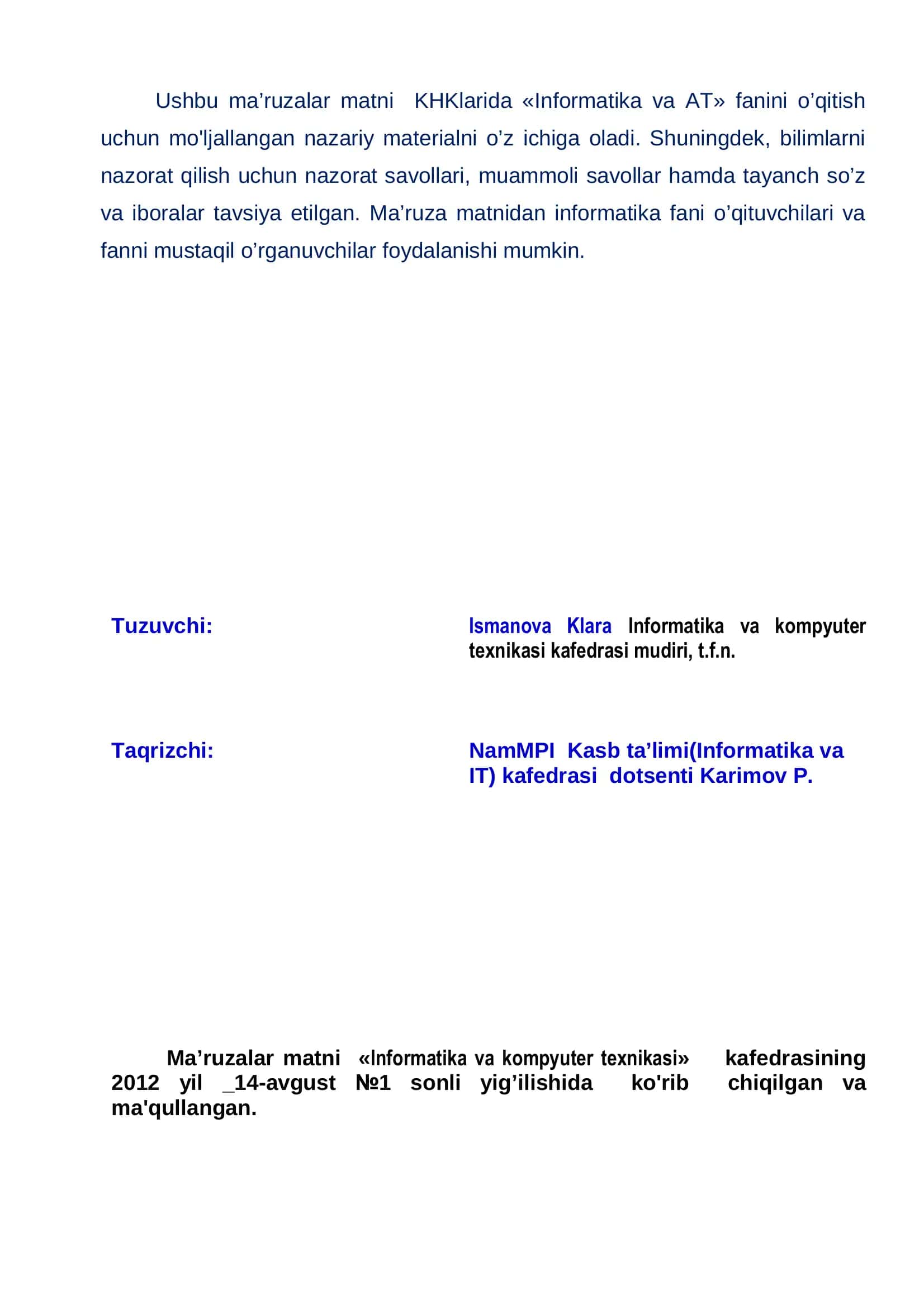 Informatika va kompyuter texnikasi 2
