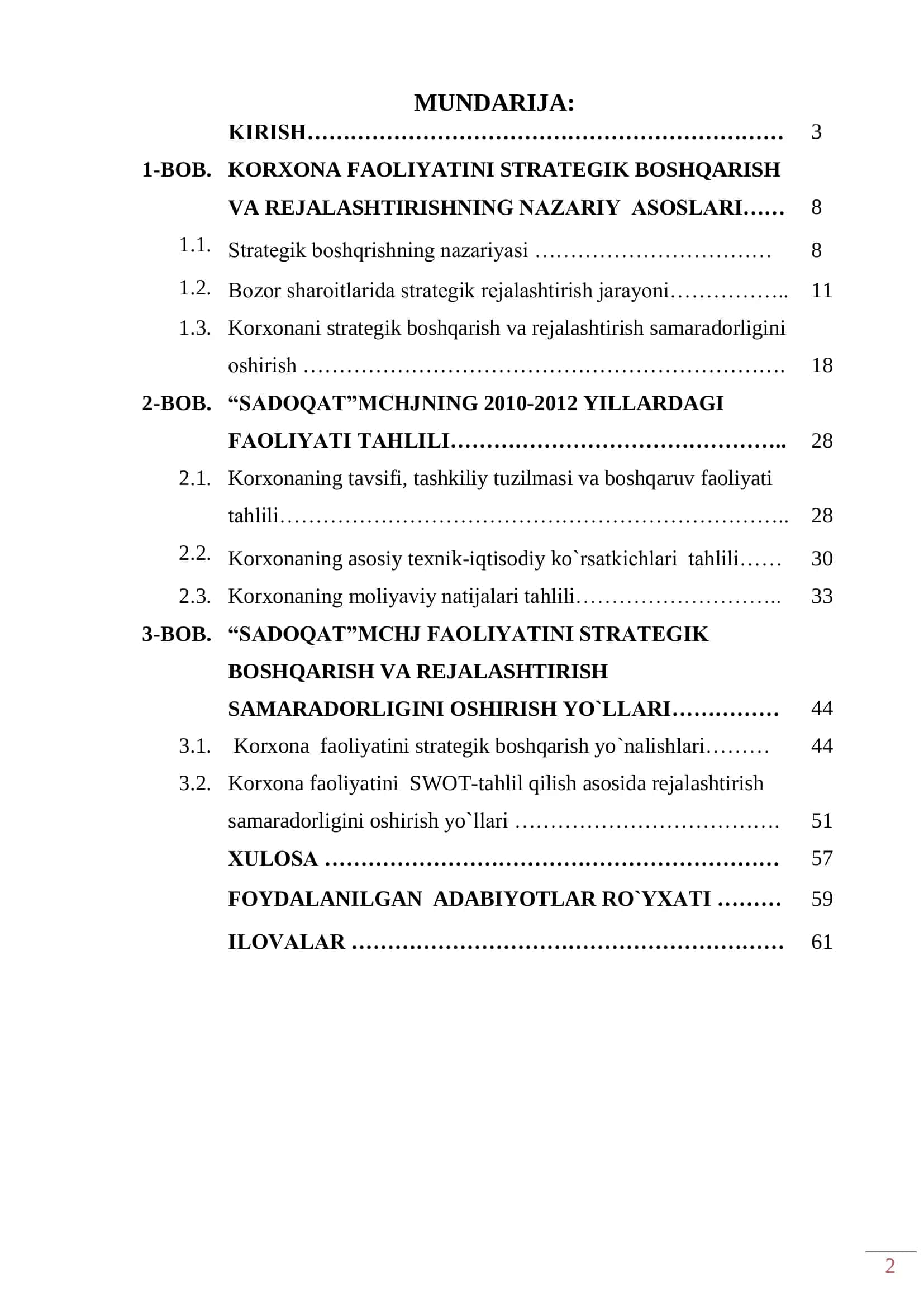 KORXONA FAOLIYATINI STRATEGIK BOSHQARISH VA REJALASHTIRISH SAMARADORLIGINI OSHIRISH 2