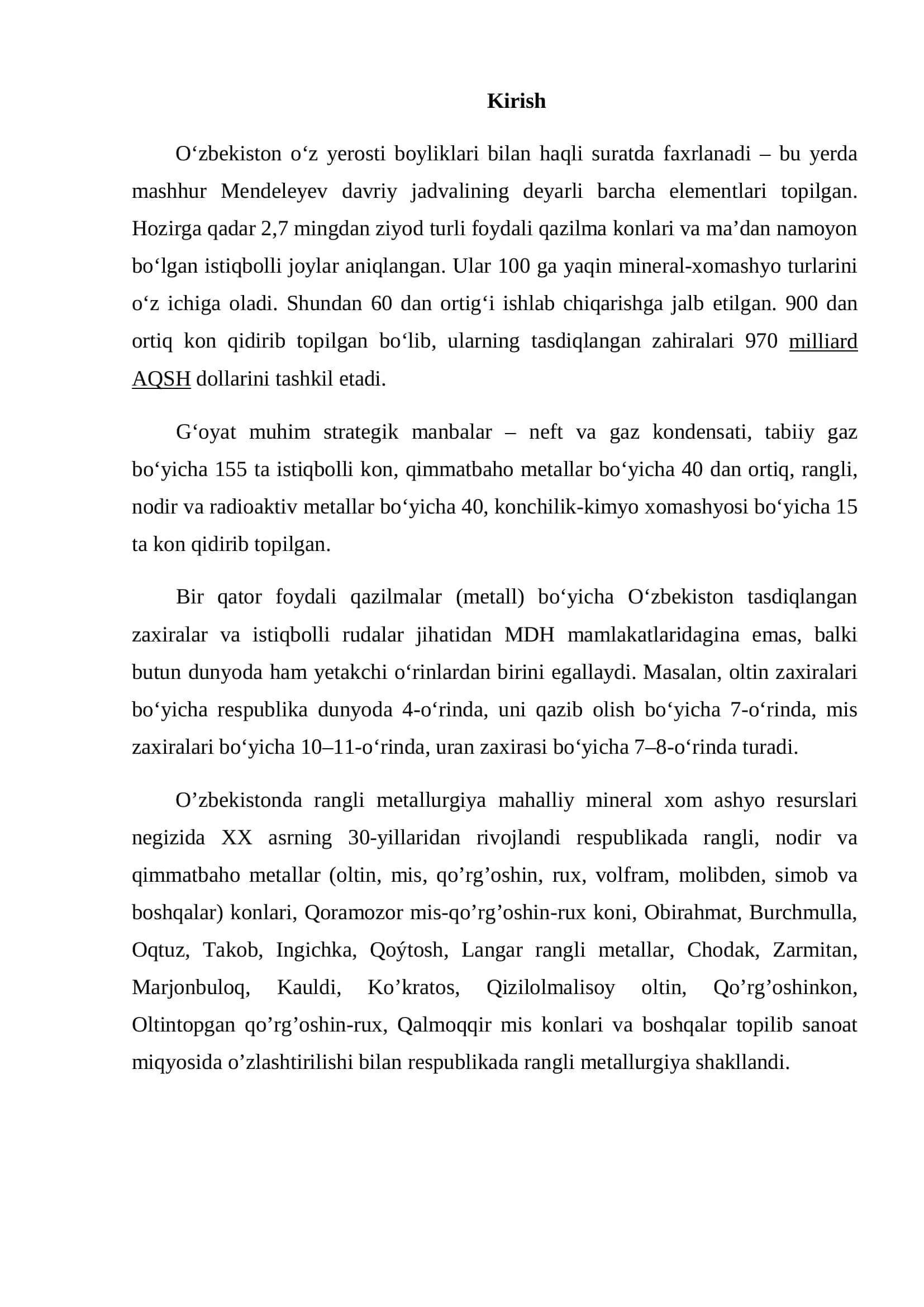 O’ZBEKISTONDA RANGLI METALLARNING GEOGRAFIK TARQALISHI VA XUSUSIYATLARI 2