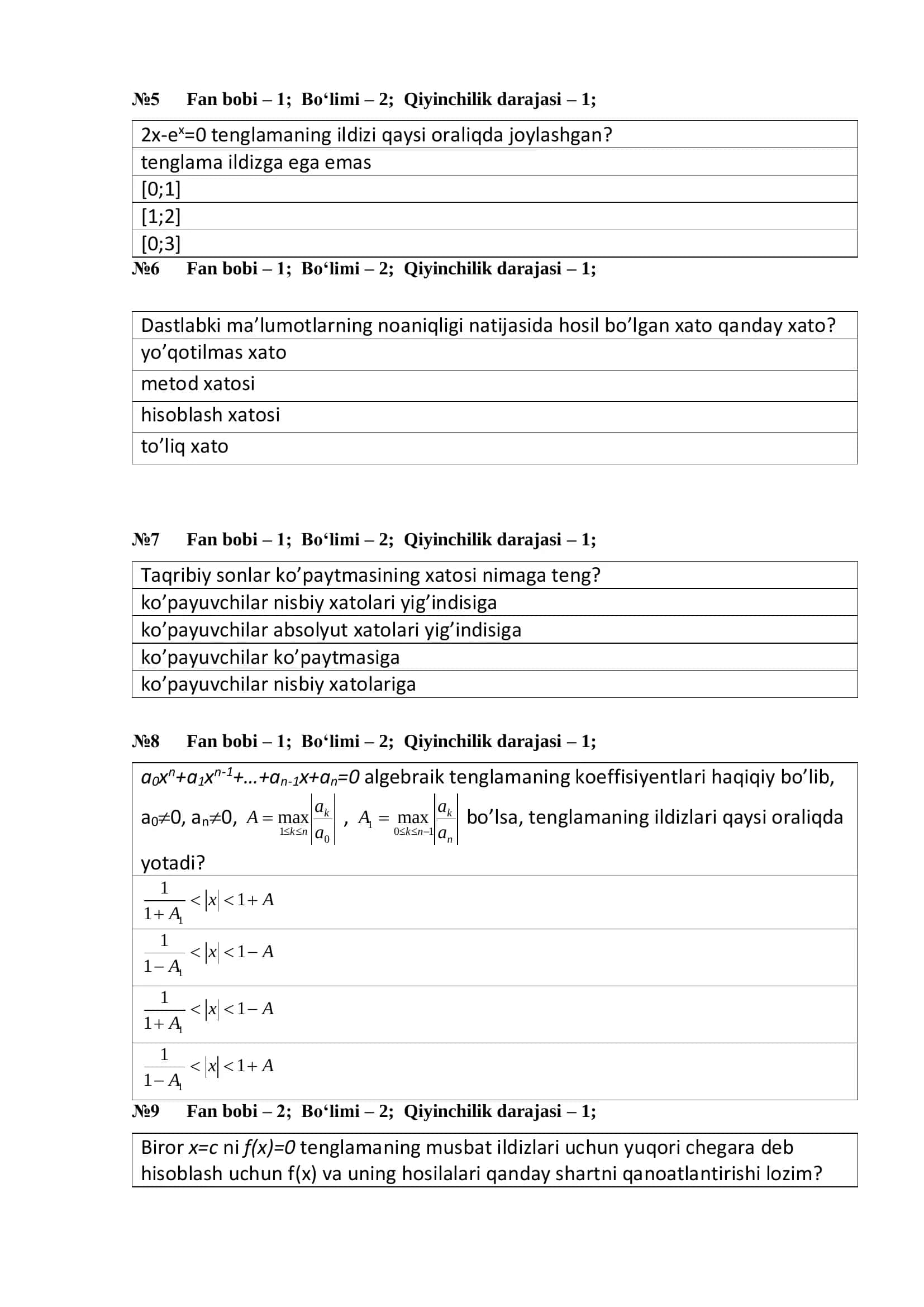 “Dasturiy loyihalarni boshqarish” TEST 2