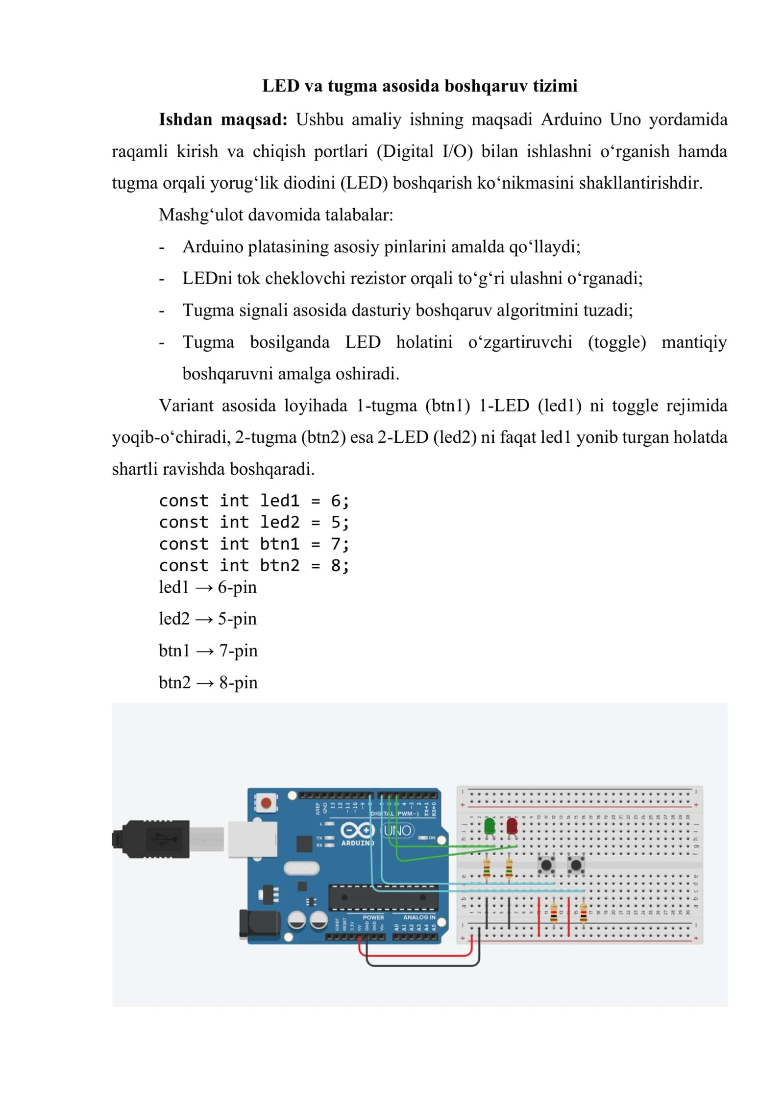 LED va tugma asosida boshqaruv tizimi 2