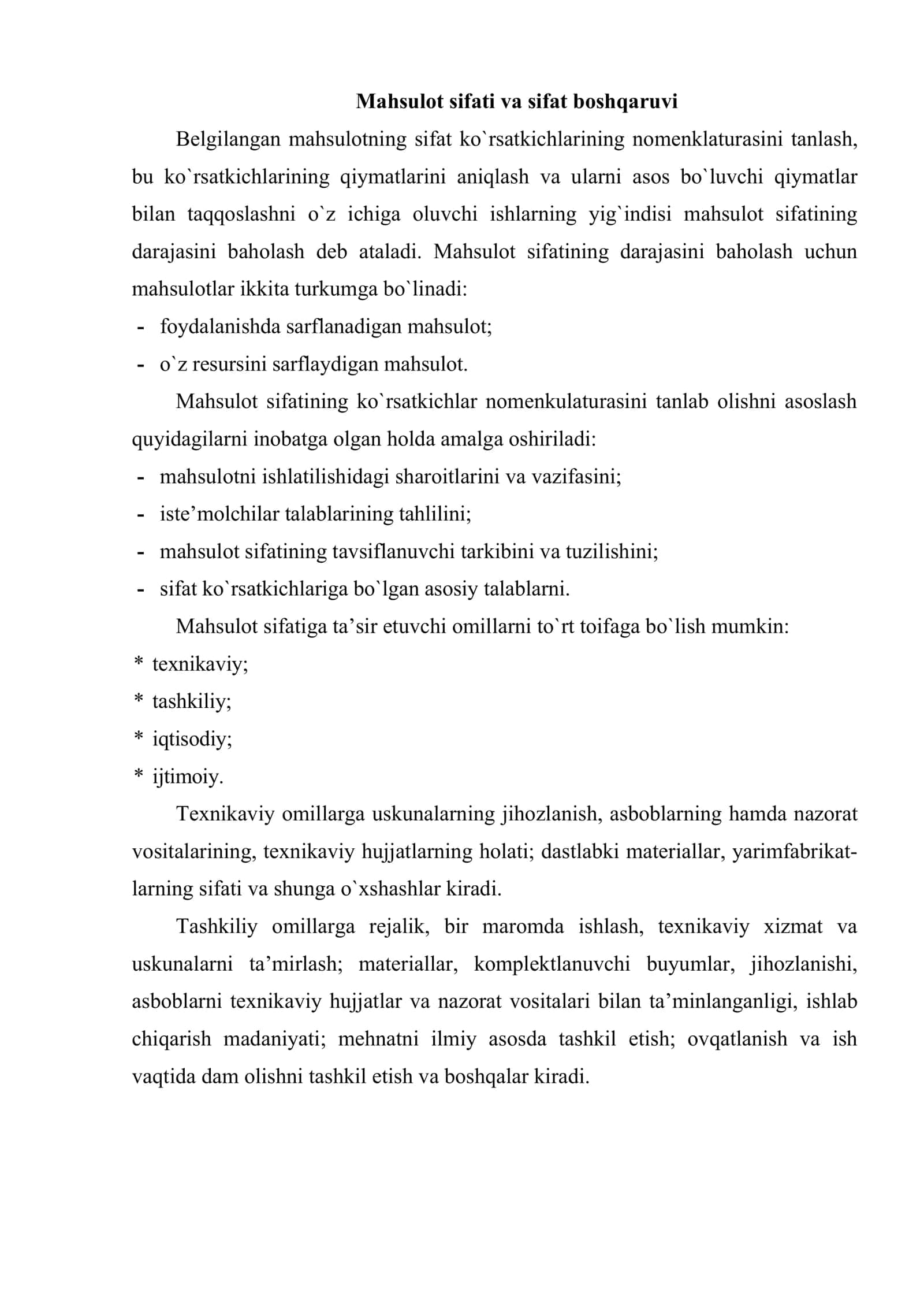 Mahsulot sifati va sifat boshqaruvi 2