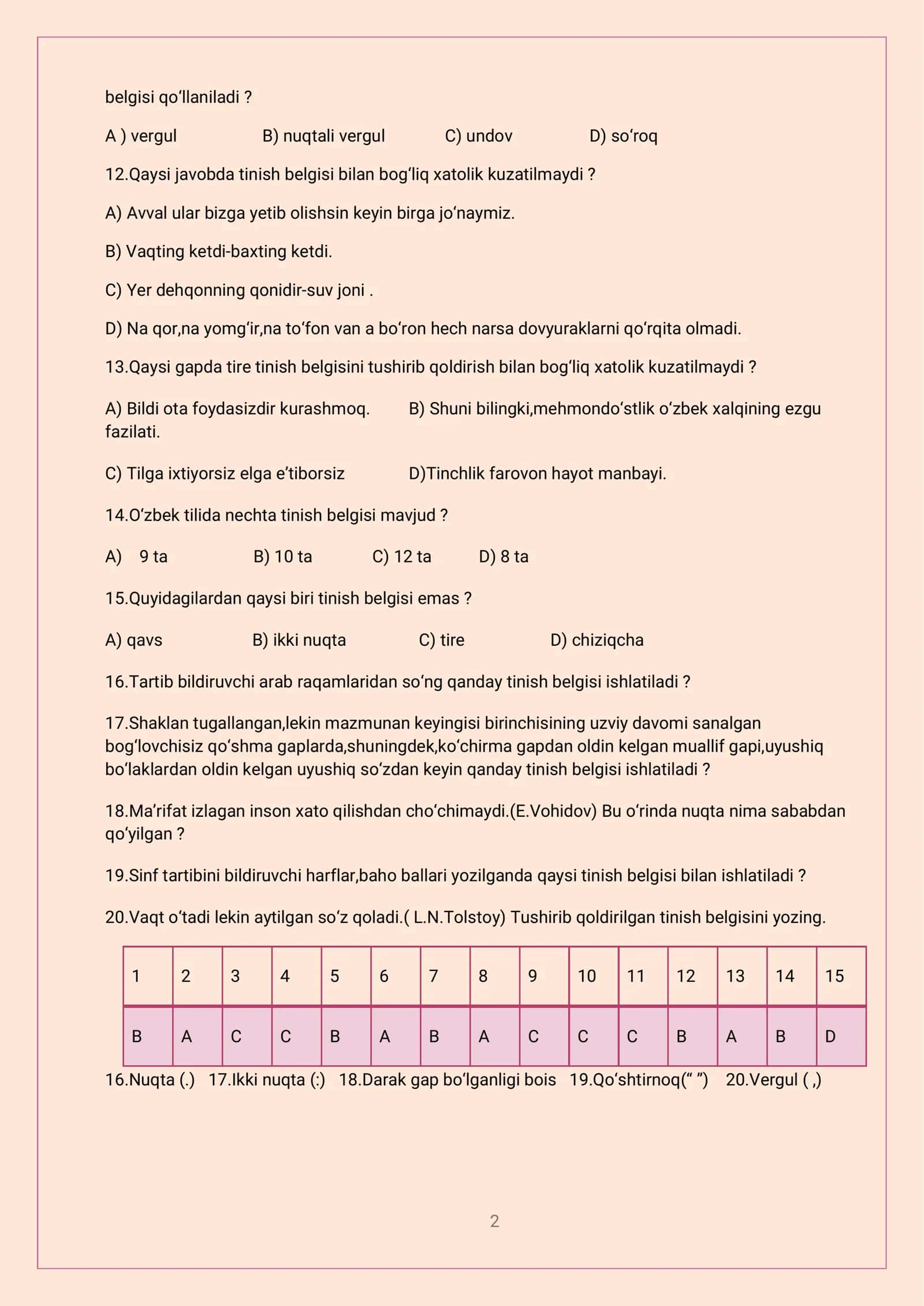 9-sinf ona tili fanidan 4-chorak testi 2