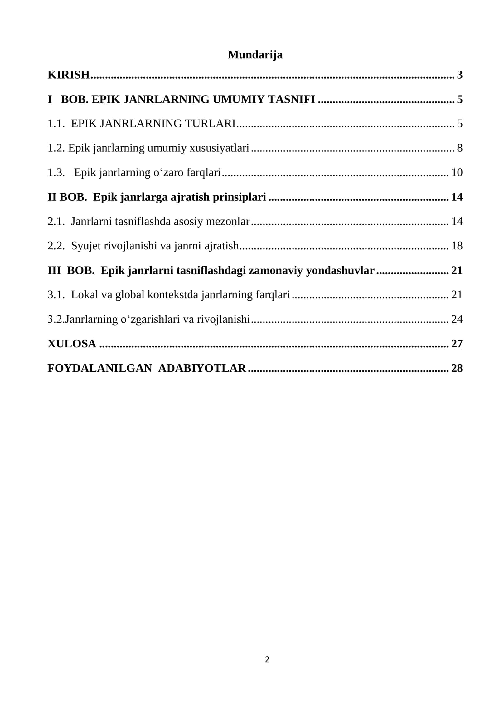 EPIK TUR JANRLARI, JANRLARGA AJRATISH PRINSIPLARI 2