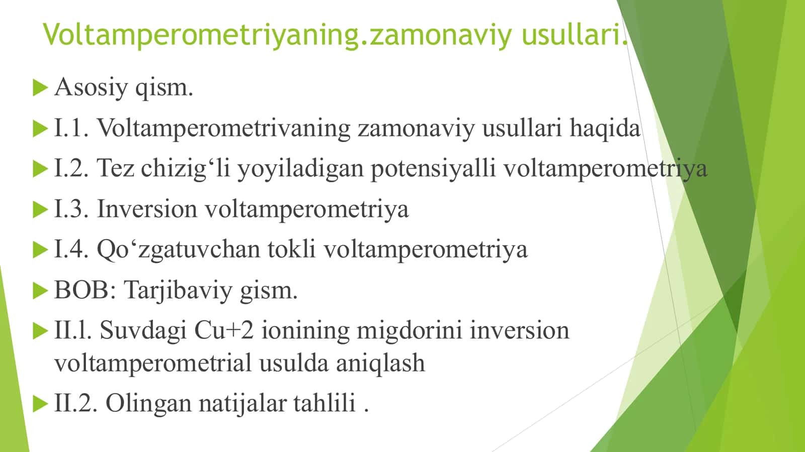 Analitik kimyo fanidan kurs ishi slaydi 2