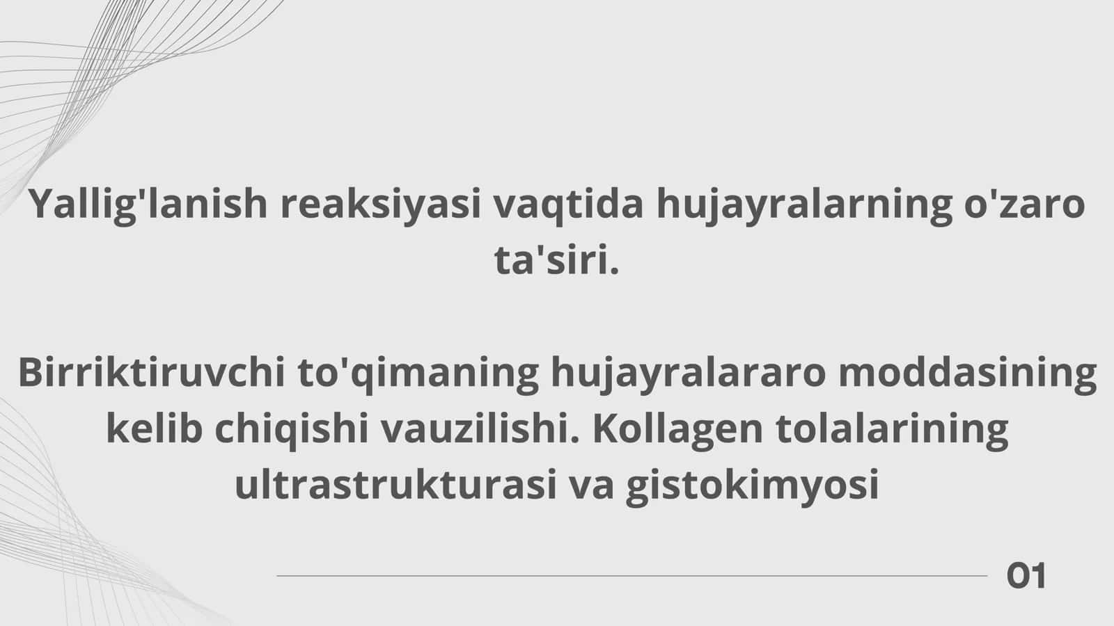 Yallig'lanish reaksiyasi vaqtida hujayralarning o'zaro ta'siri. Birriktiruvchi to'qimaning hujayralararo moddasining kelib chiqishi vauzilishi. Kollagen tolalarining ultrastrukturasi va gistokimyosi 2