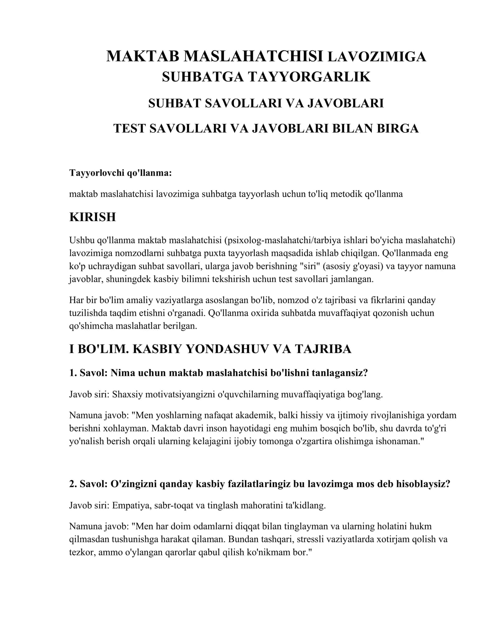 MAKTAB MASLAHATCHISI LAVOZIMIGA SUHBATGA TAYYORGARLIK. ORIGINAL 2