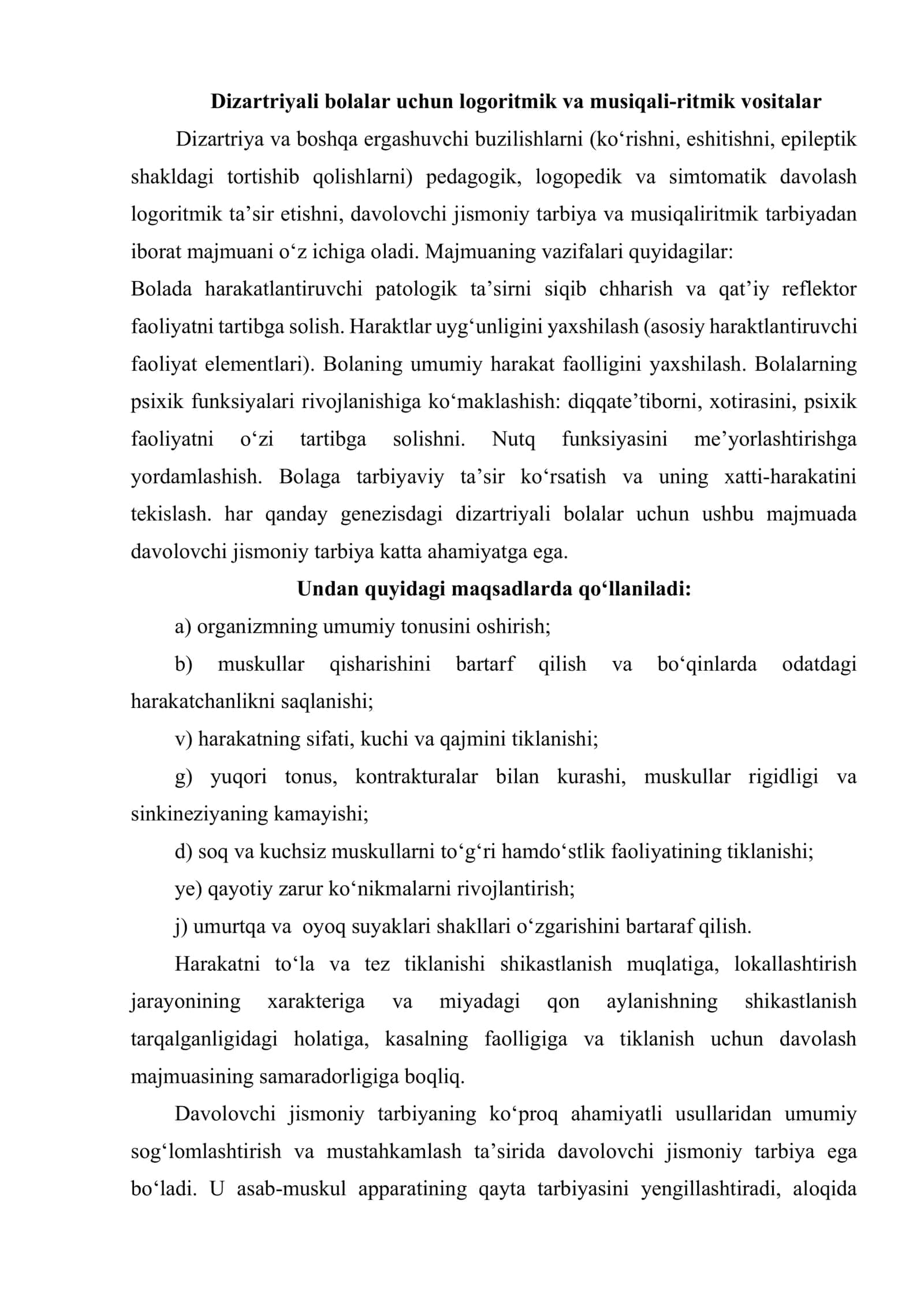 Dizartriyali bolalar uchun logoritmik va musiqali ritmik vositalar 2