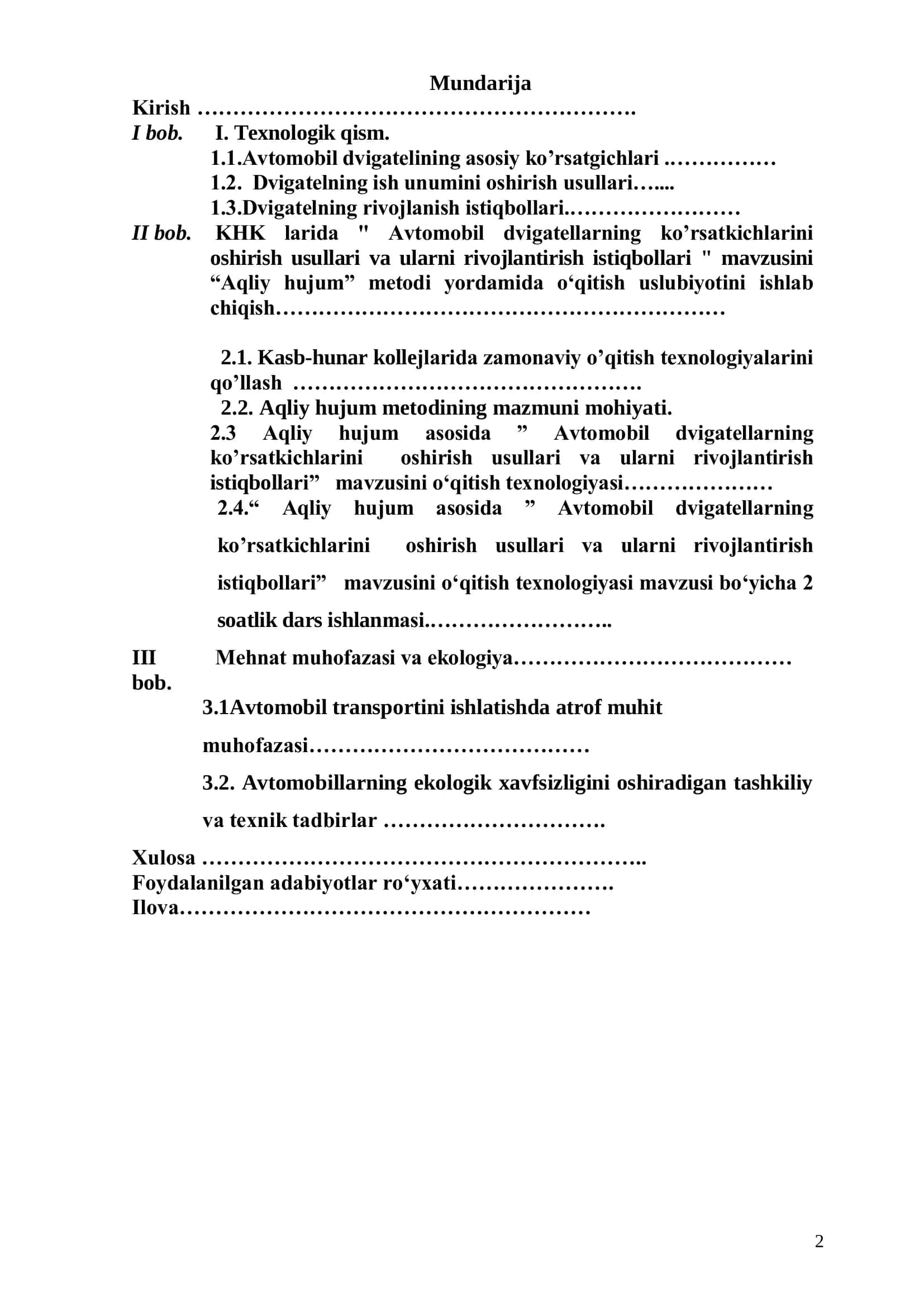 AVTOMOBIL DVIGATELLARNING KO‟RSATKICHLARINI OSHIRISH USULLARI VA ULARNI RIVOJLANTIRISH ISTIQBOLLARI 2