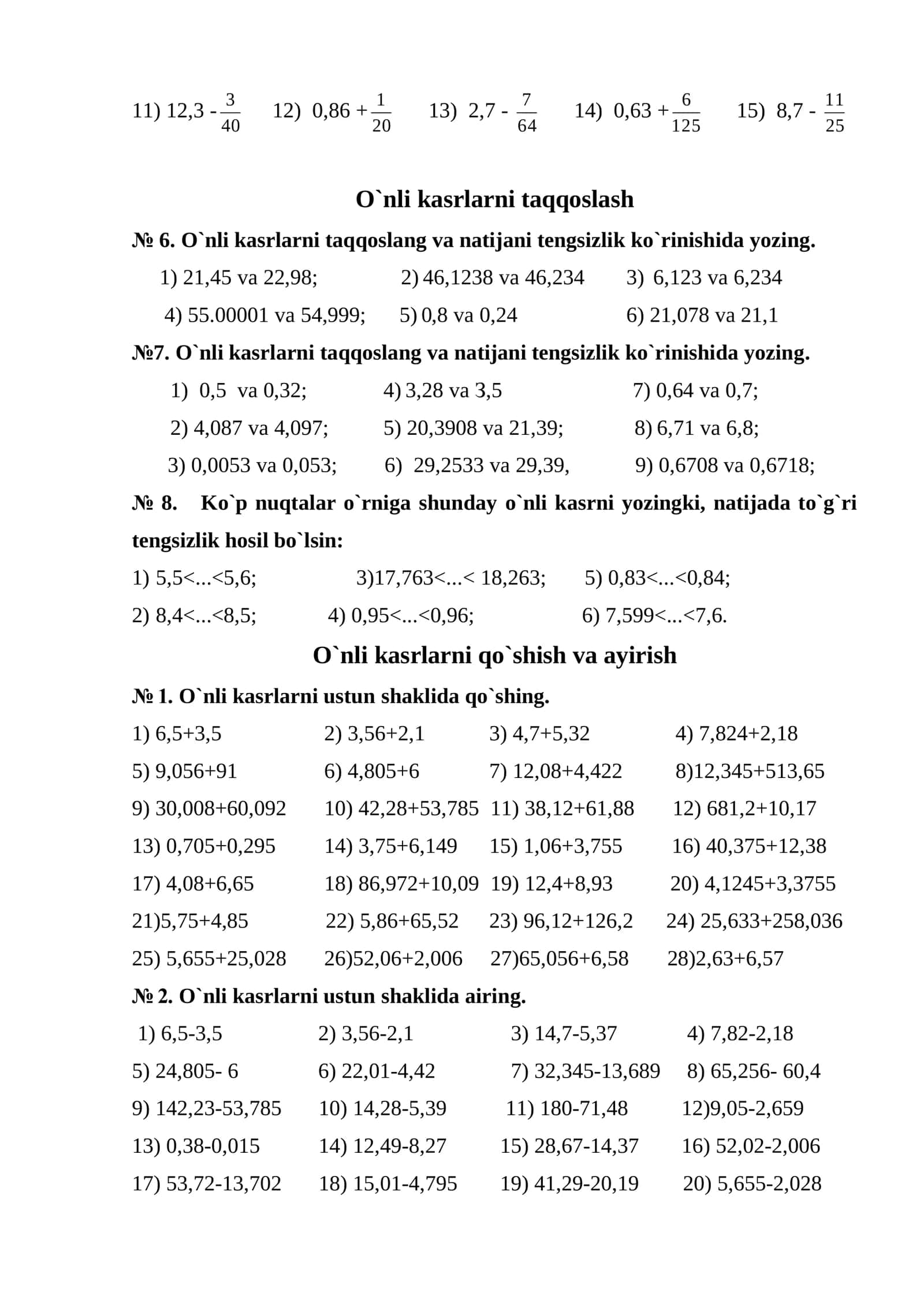 O`nli kasrlarning yozilishi va o`qilishi 2