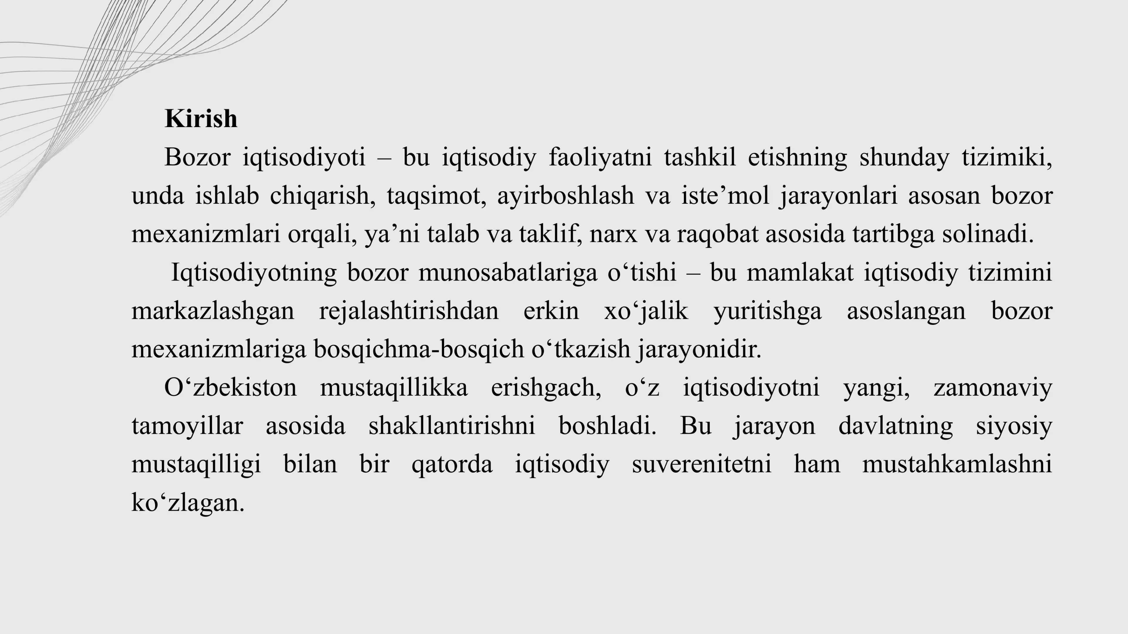 Iqtisodiyotning bozor munosabatlariga o‘tishi 2