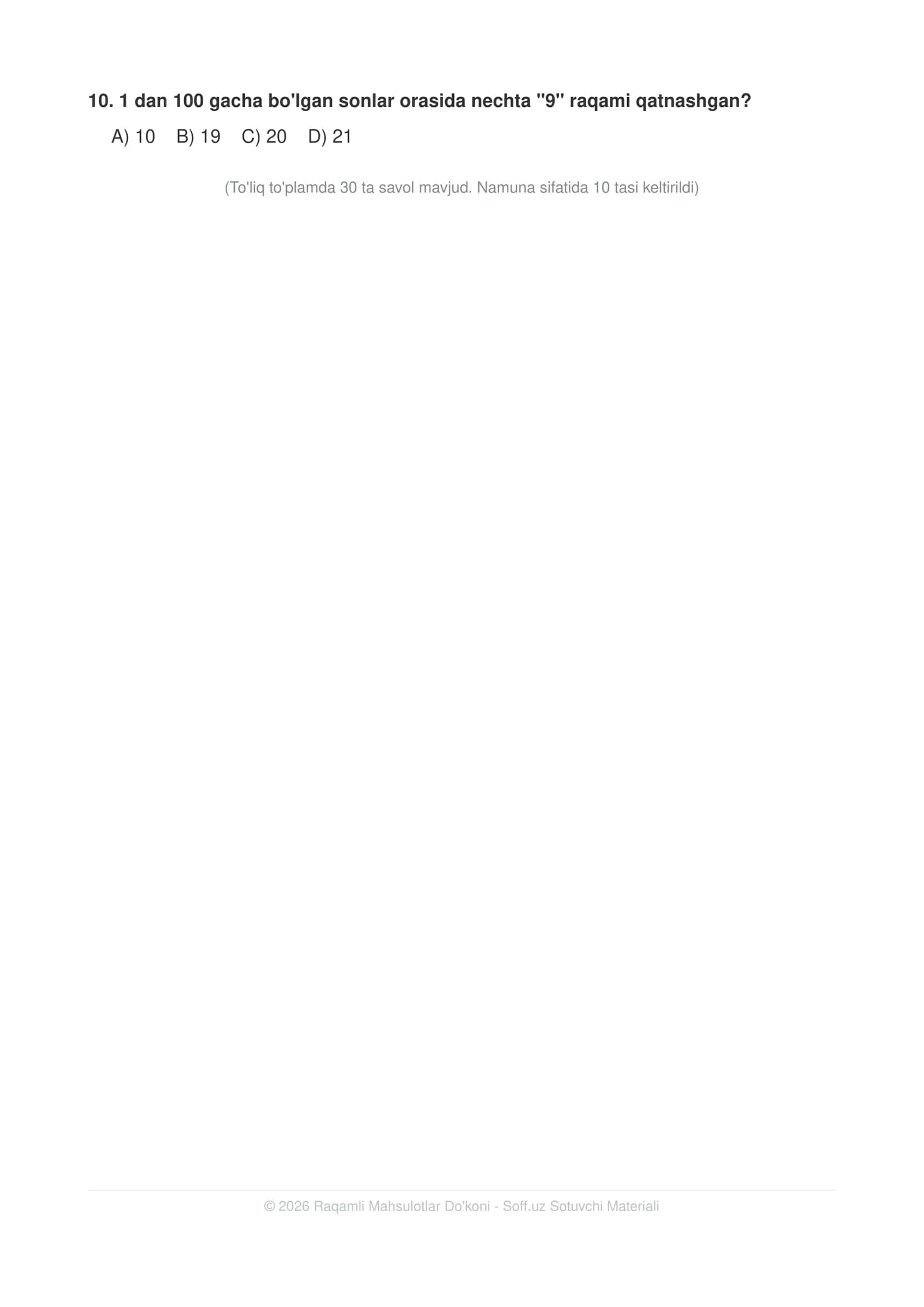 MANTIQIY TESTLAR VA IQ SAVOLLARI 2