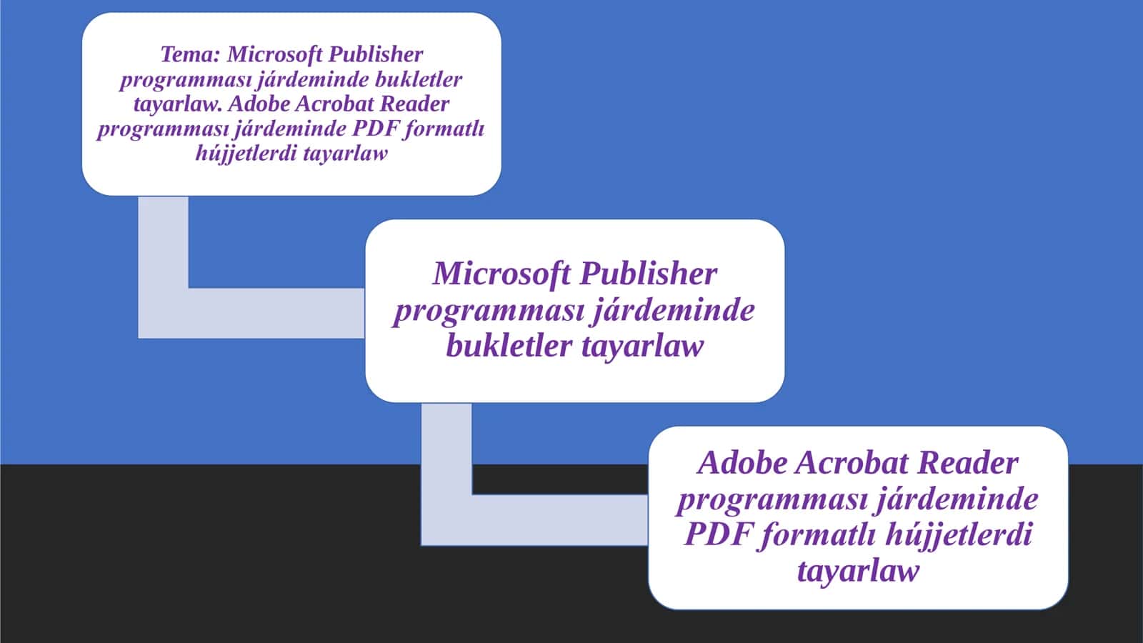 Microsoft Publisher programması járdeminde bukletler tayarlaw. Adobe Acrobat Reader programması járdeminde PDF formatlı hújjetlerdi tayarlaw 2
