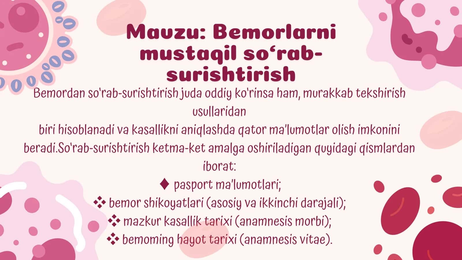 Bemorlarni mustaqil so‘rab-surishtirish 2