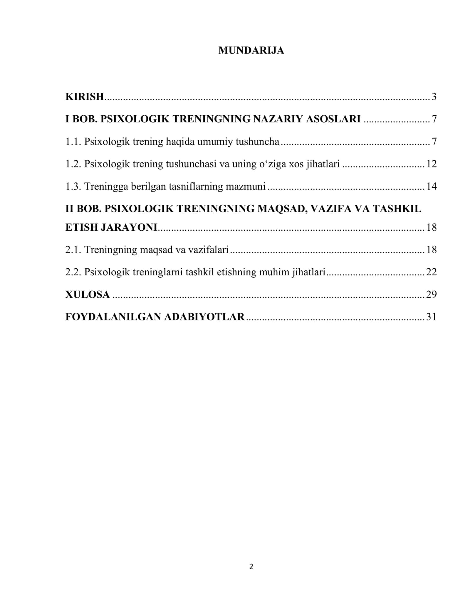 Trening maxsus xususiyatlari, uning maqsad va vazifalari 2