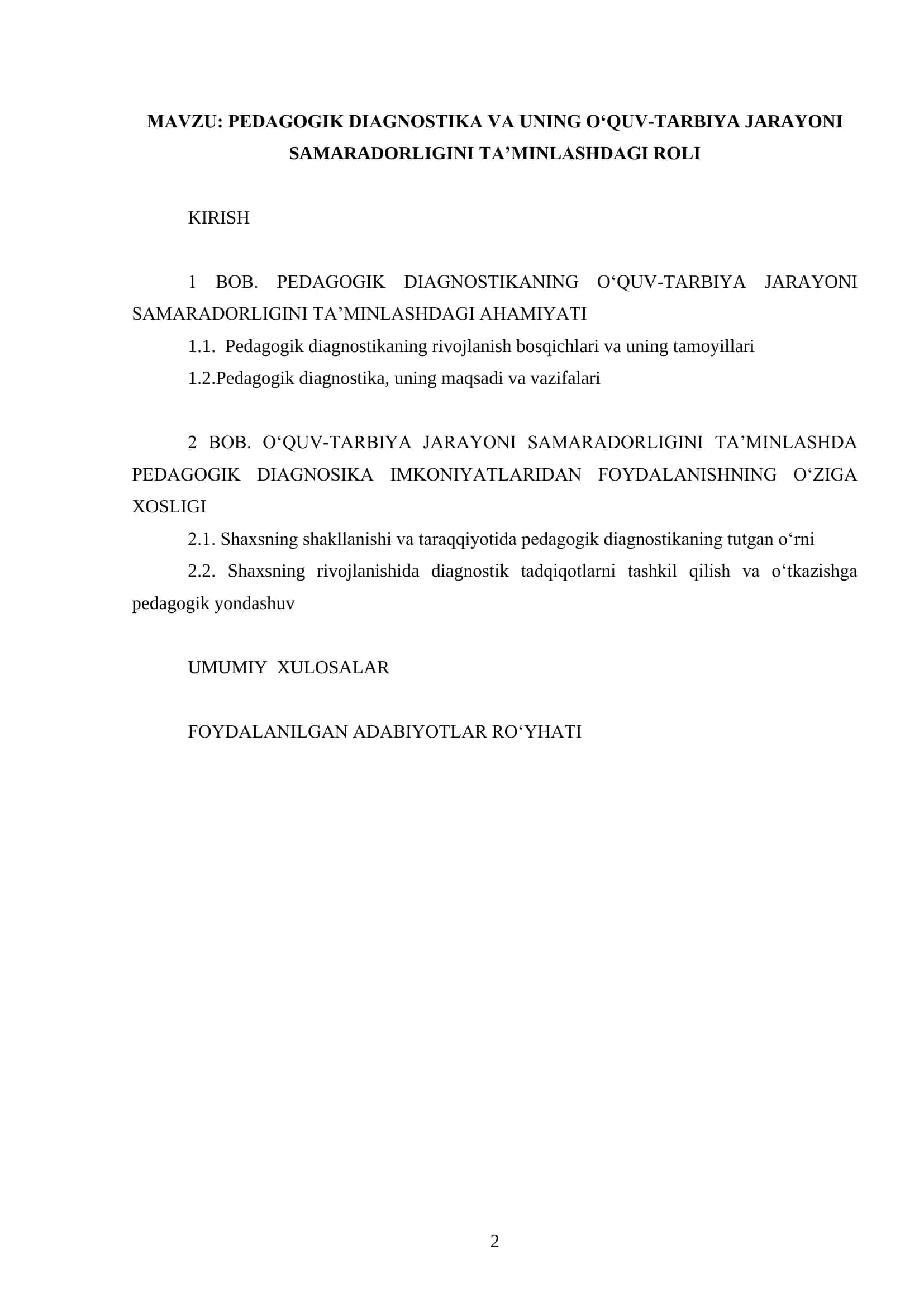 PEDAGOGIK DIAGNOSTIKA VA UNING O‘QUV-TARBIYA JARAYONI SAMARADORLIGINI TA’MINLASHDAGI ROLI 2